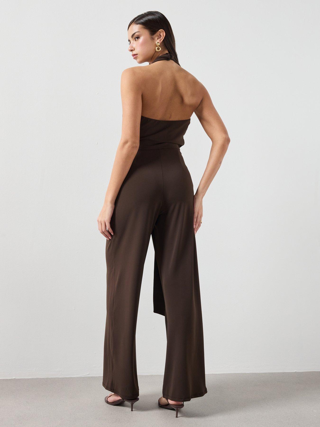 Image 2 of 6 of Mango Bow Wrap Jumpsuit - Brown