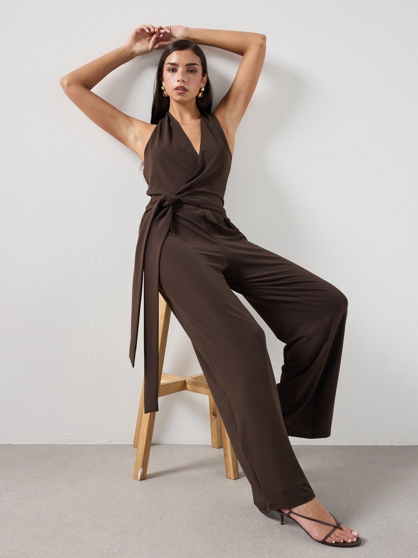 Image 3 of 6 of Mango Bow Wrap Jumpsuit - Brown