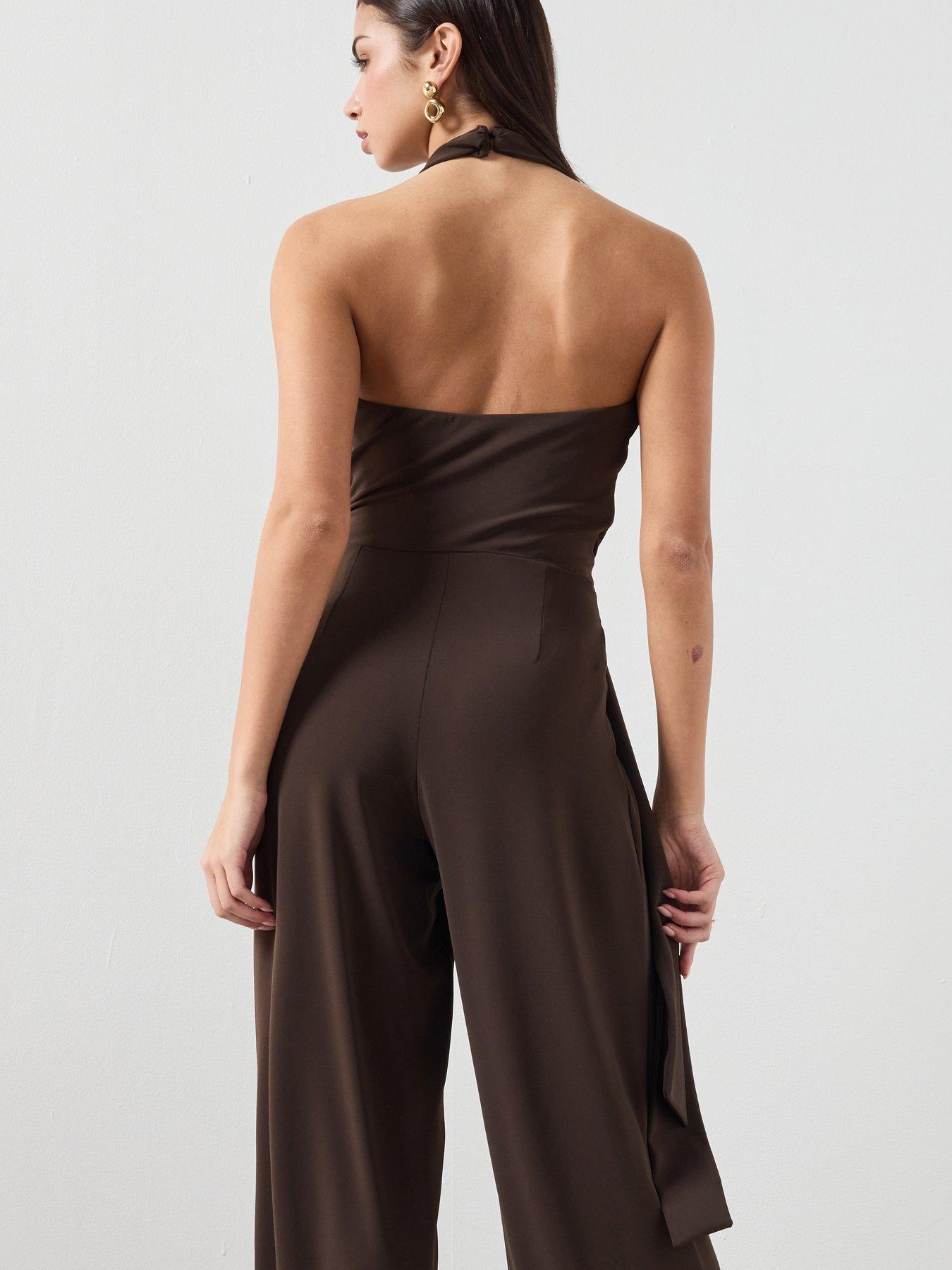 Image 4 of 6 of Mango Bow Wrap Jumpsuit - Brown