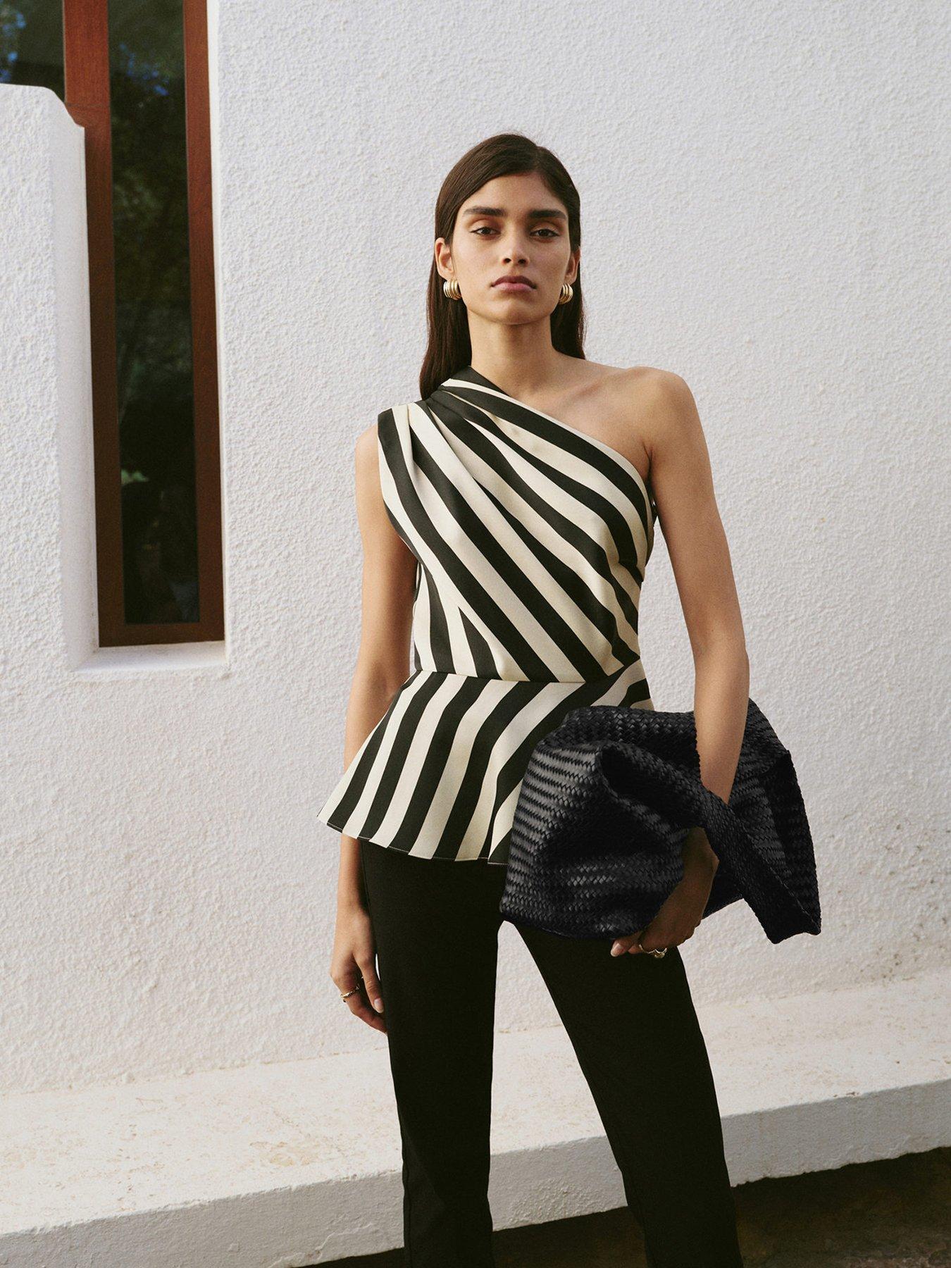 Mango Striped Asymmetrical Top - Cream