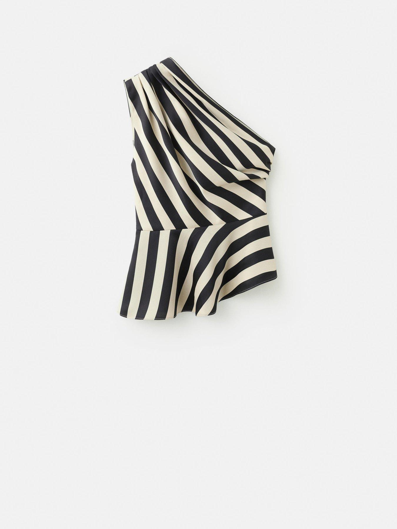 Image 6 of 6 of Mango Striped Asymmetrical Top - Cream