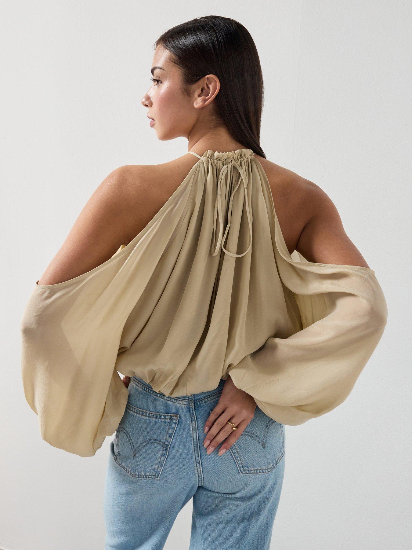 Image 5 of 6 of Mango Off-the-shoulder Lyocell Blouse - Green