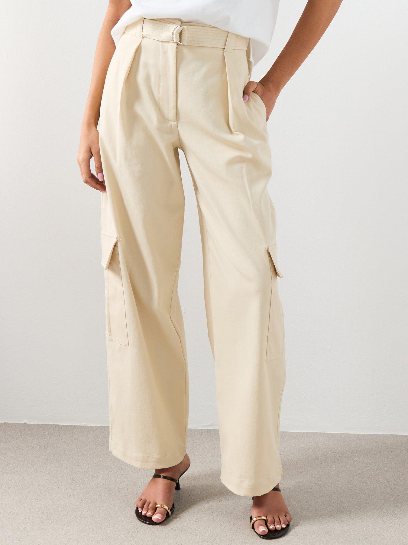 Image 1 of 6 of Mango Belt Cargo Trousers - Cream