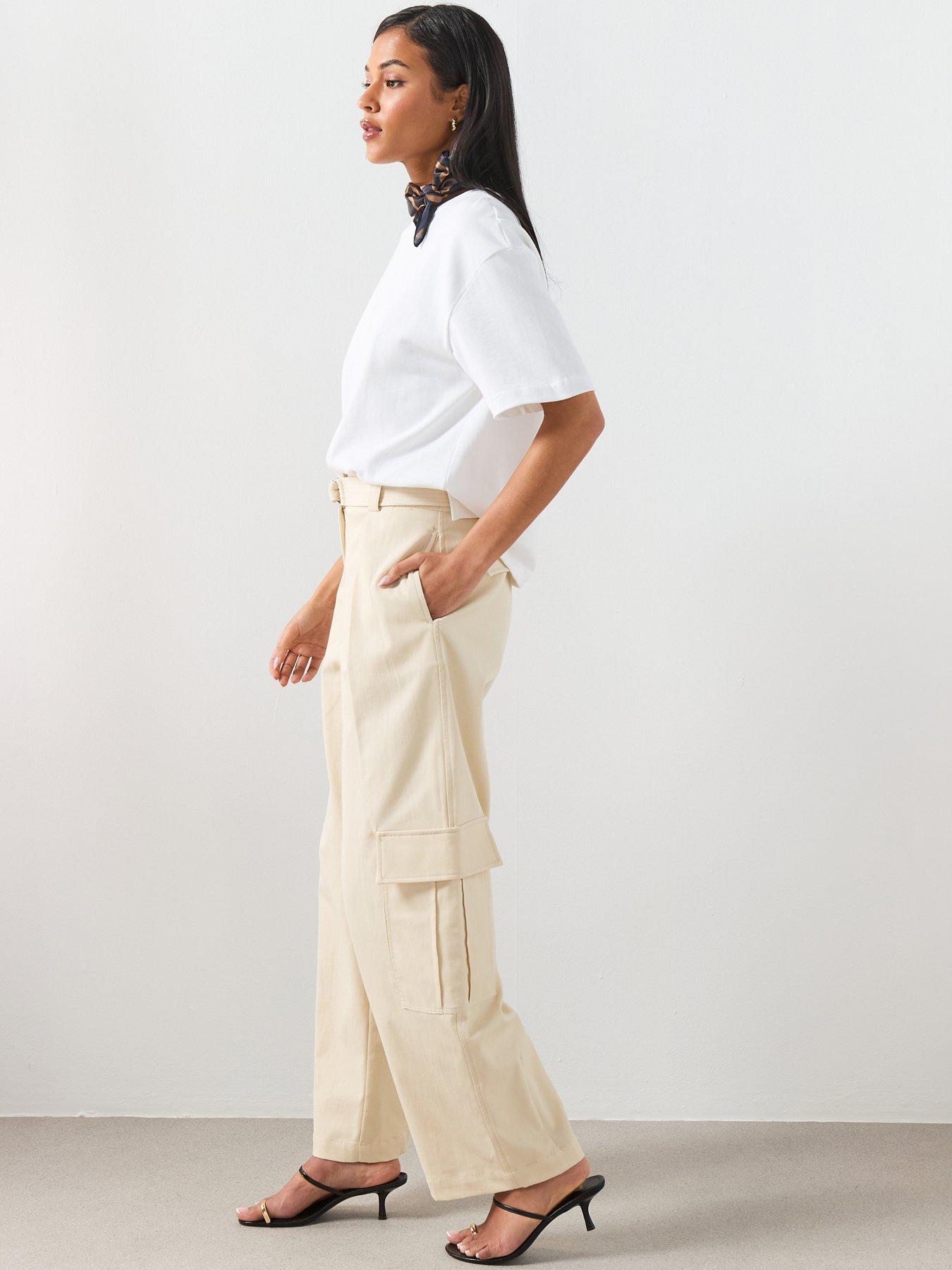 Image 6 of 6 of Mango Belt Cargo Trousers - Cream