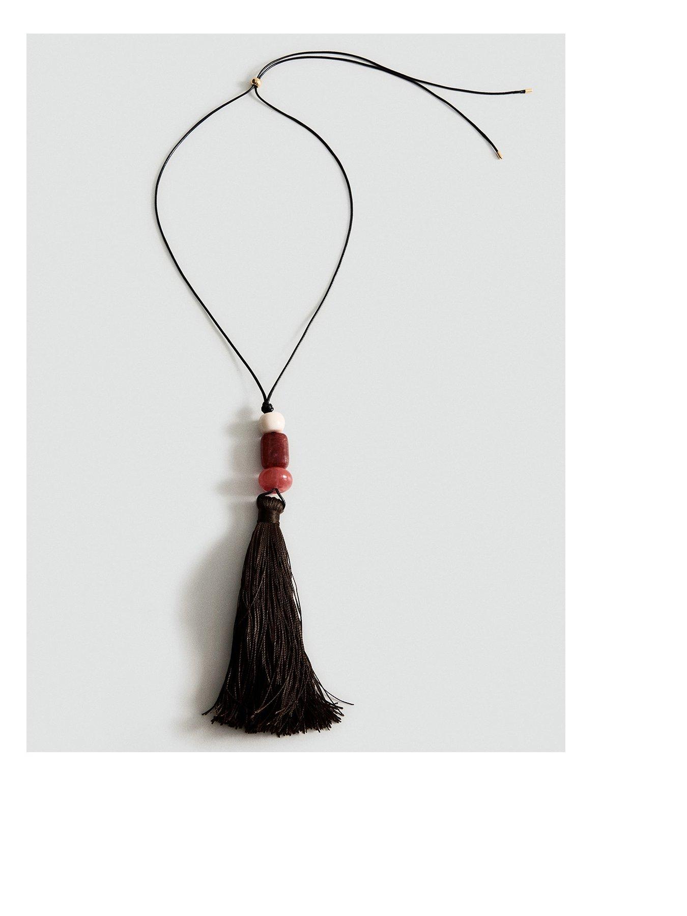 Mango Fringed Bead Necklace - Brown