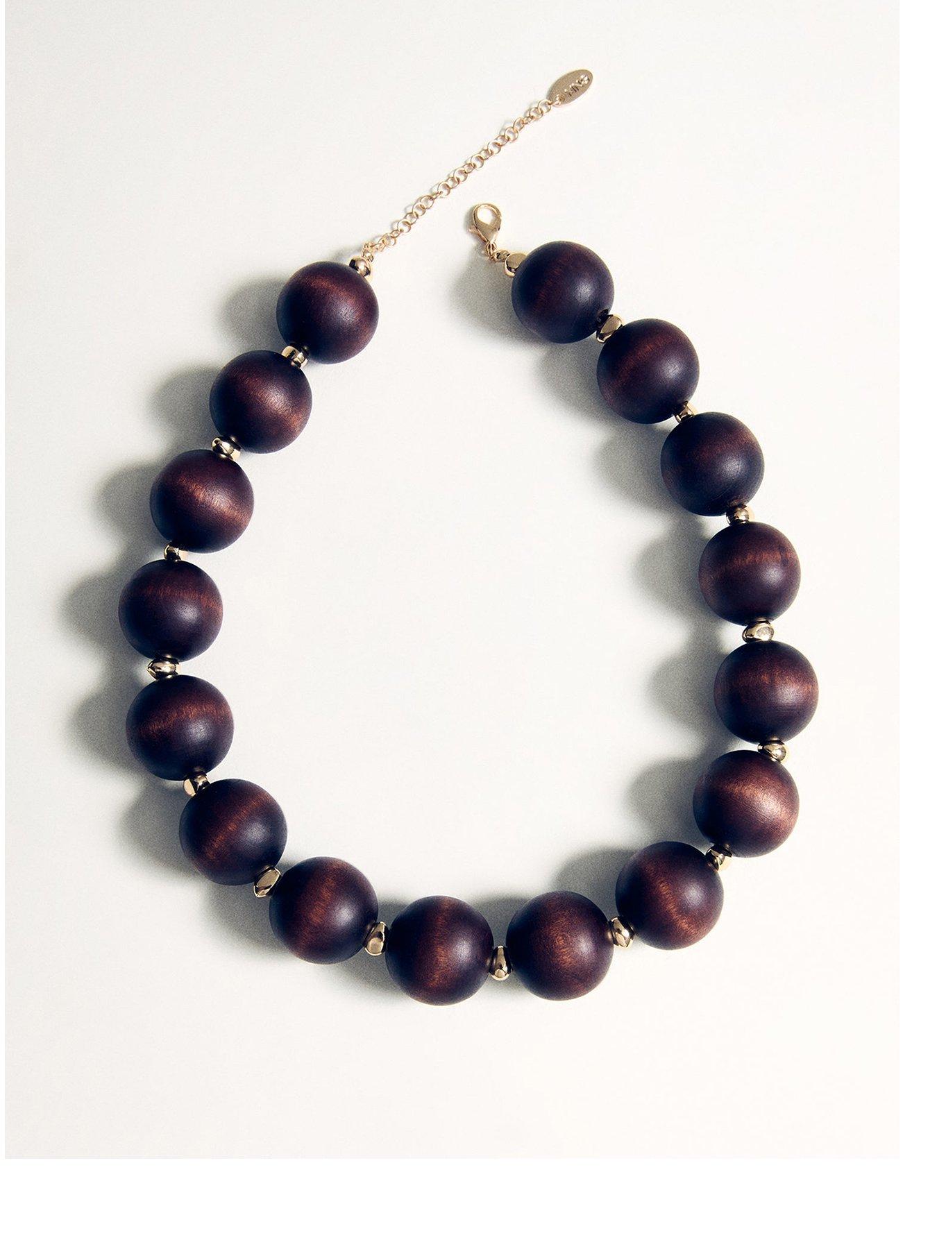 Image 1 of 5 of Mango Wooden Ball Necklace - Brown
