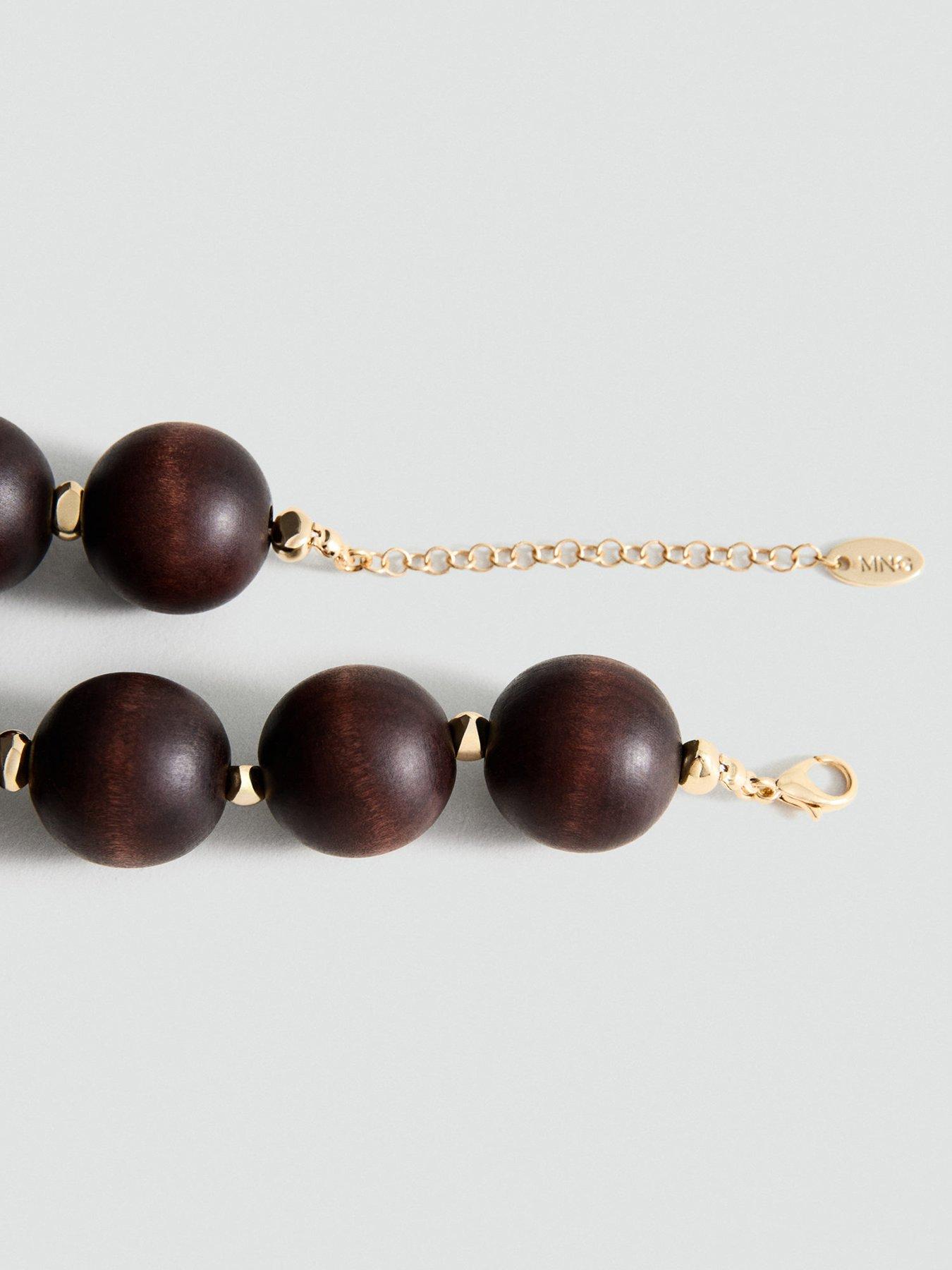 Image 4 of 5 of Mango Wooden Ball Necklace - Brown