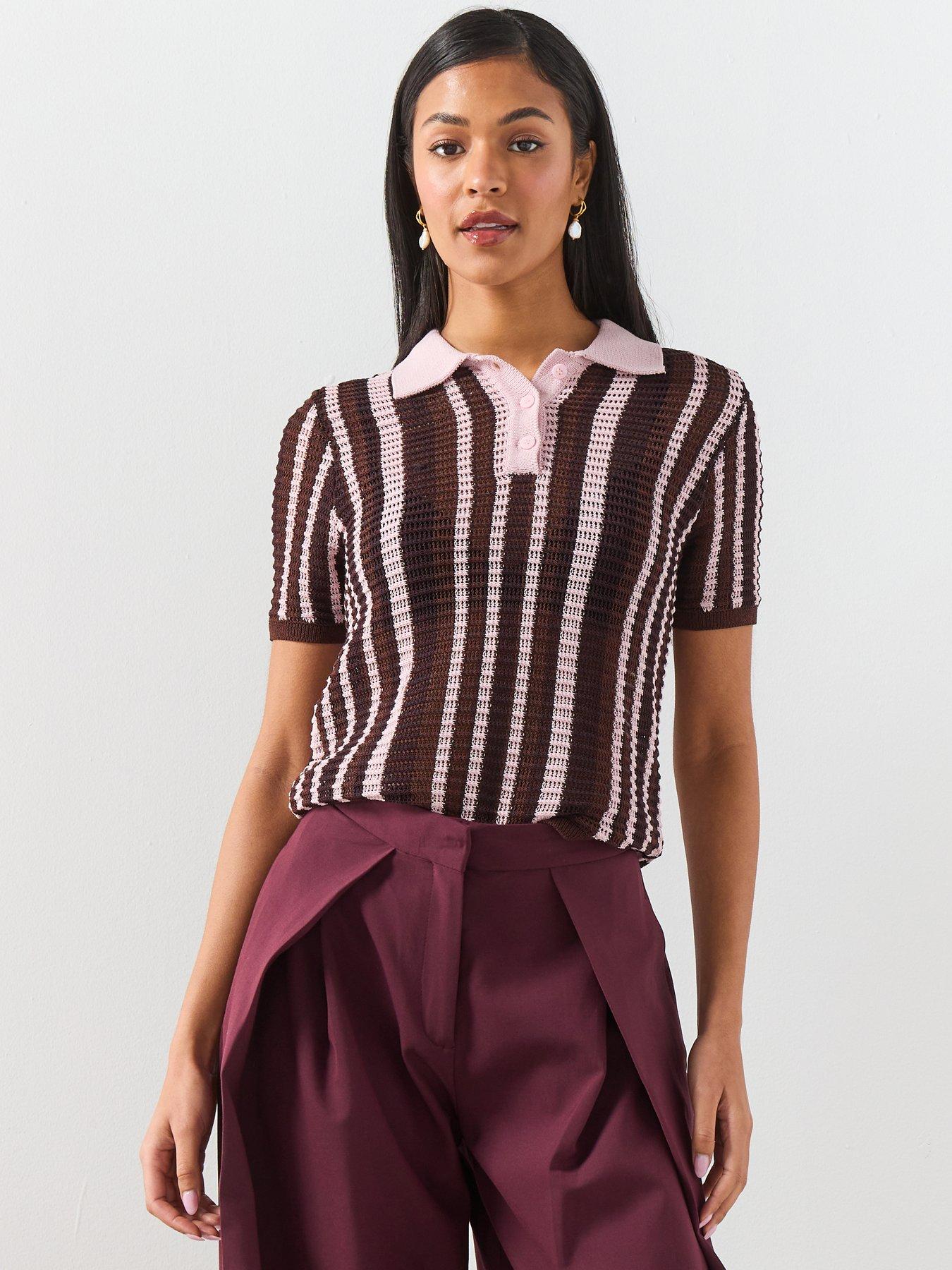 Image 1 of 6 of Mango Knitted Polo Sweater - Brown