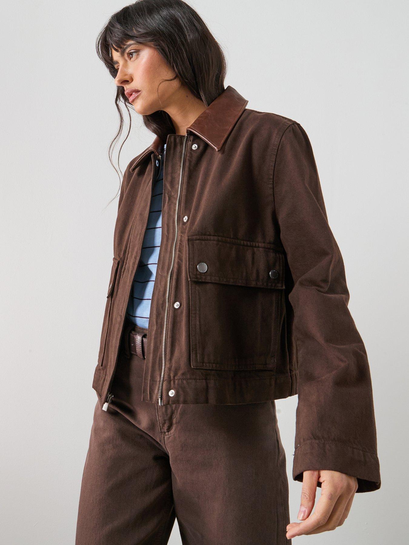 Mango Denim Parka With Contrasting Collar - Brown