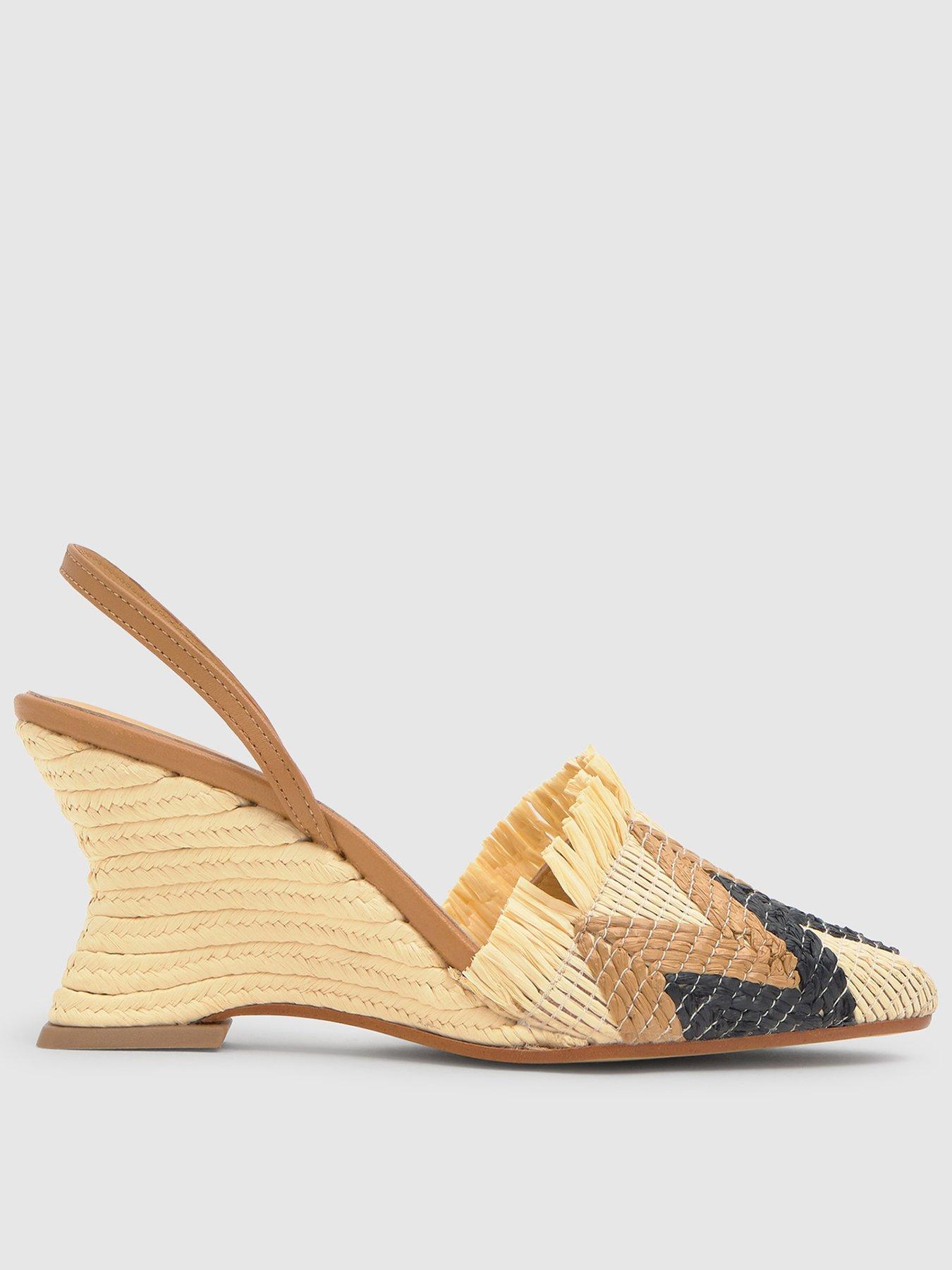 CASTANER Zig Zag Raffia Low Wedge, Beige, Size 38, Women