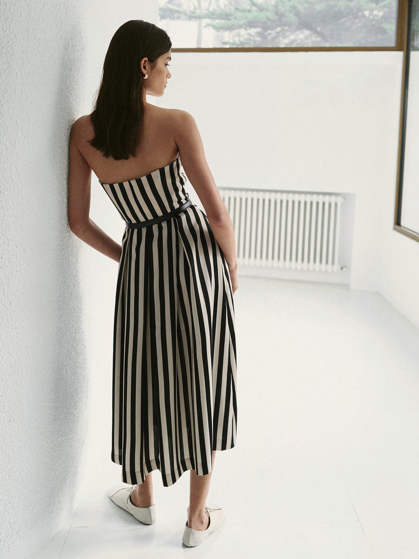 Image 2 of 6 of Mango Belt Striped Dress - Black