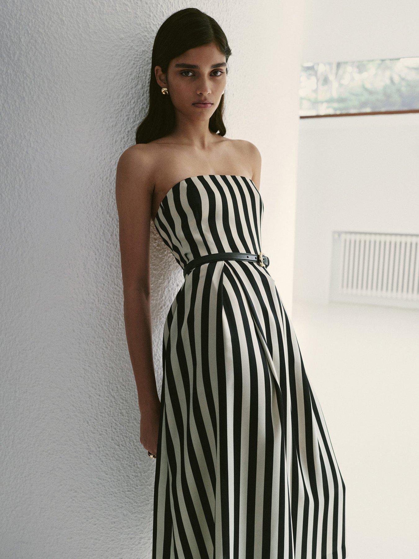 Image 3 of 6 of Mango Belt Striped Dress - Black