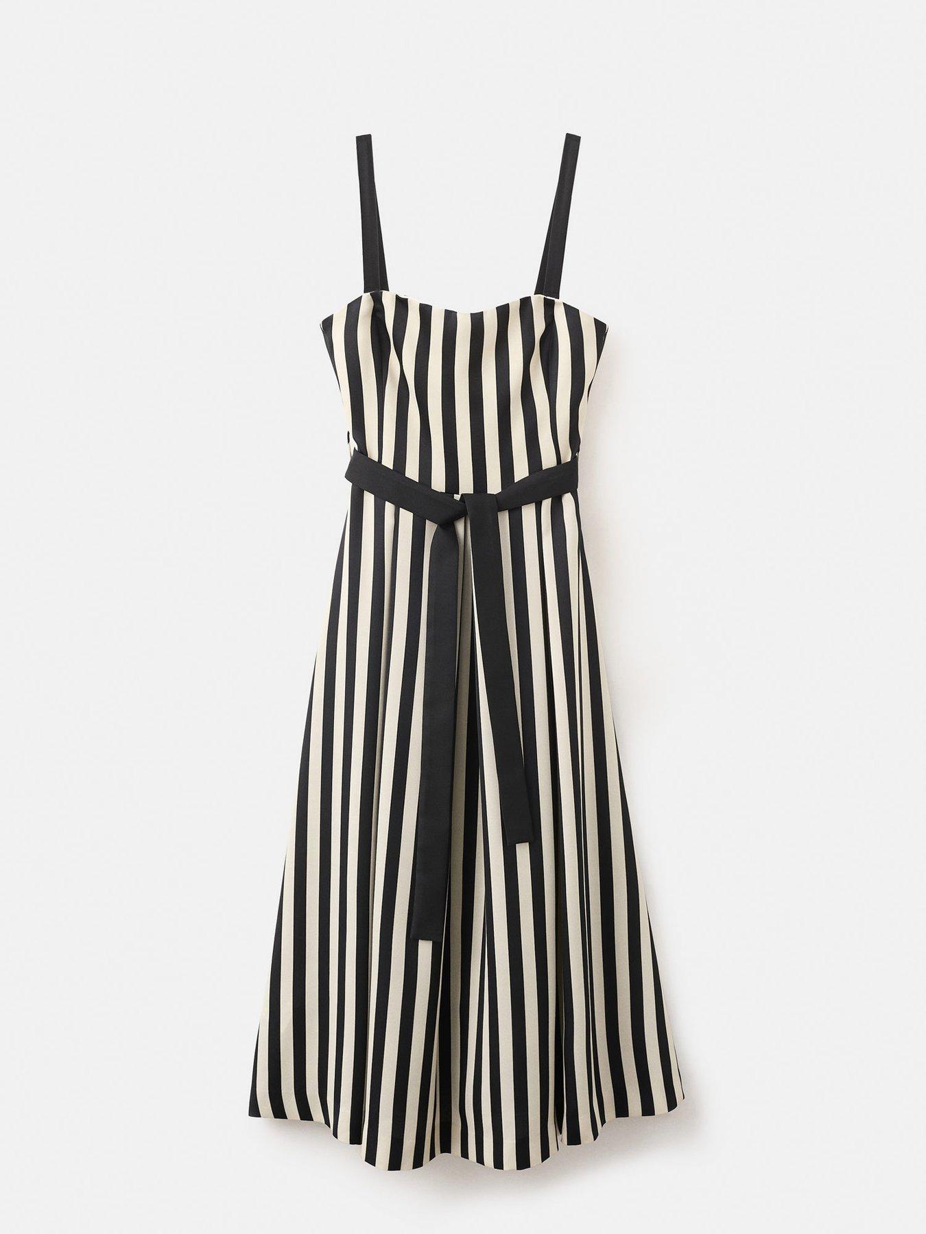 Image 6 of 6 of Mango Belt Striped Dress - Black