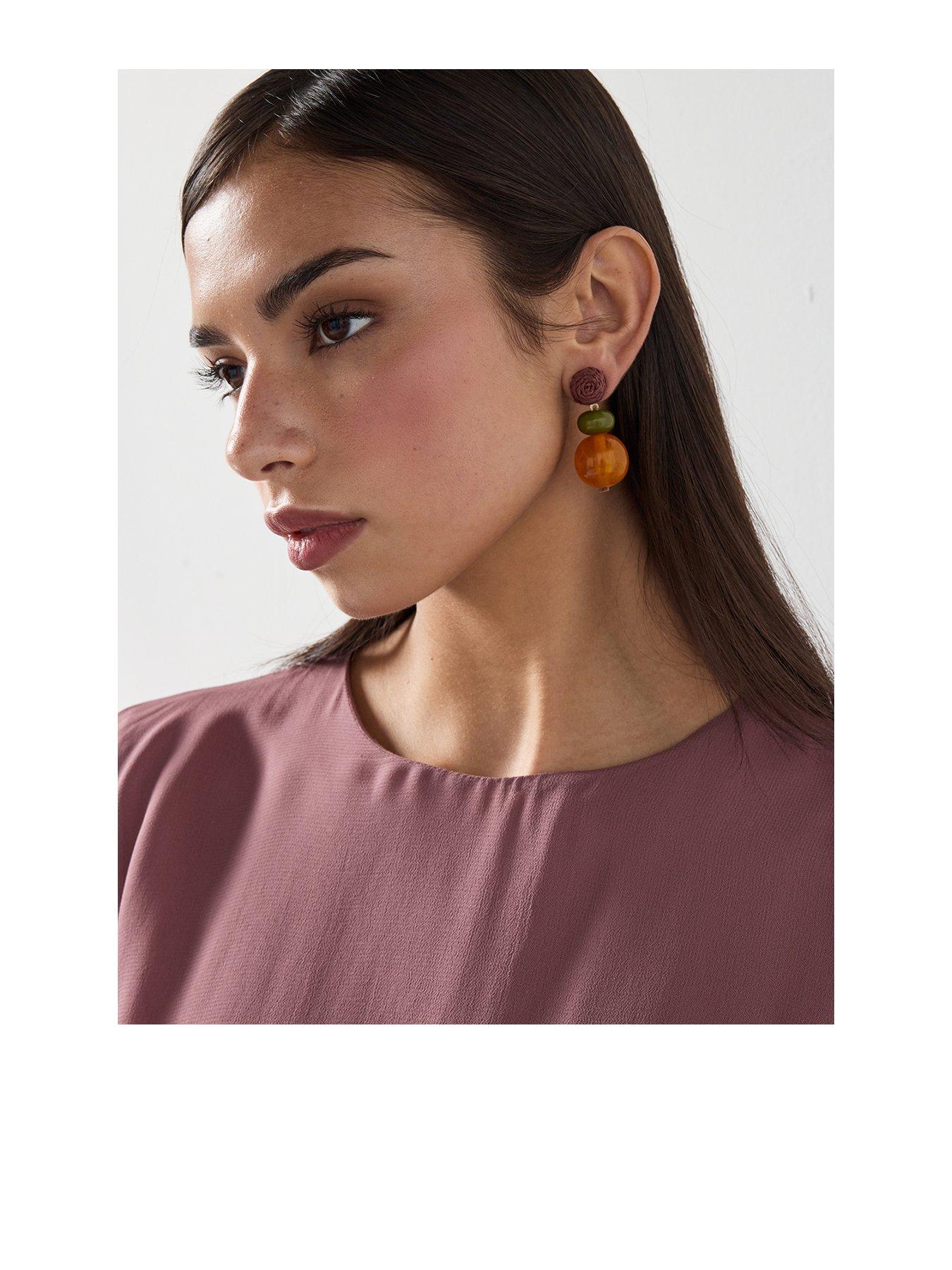 Image 1 of 3 of Mango Combined Resin Hanging Earrings - Orange