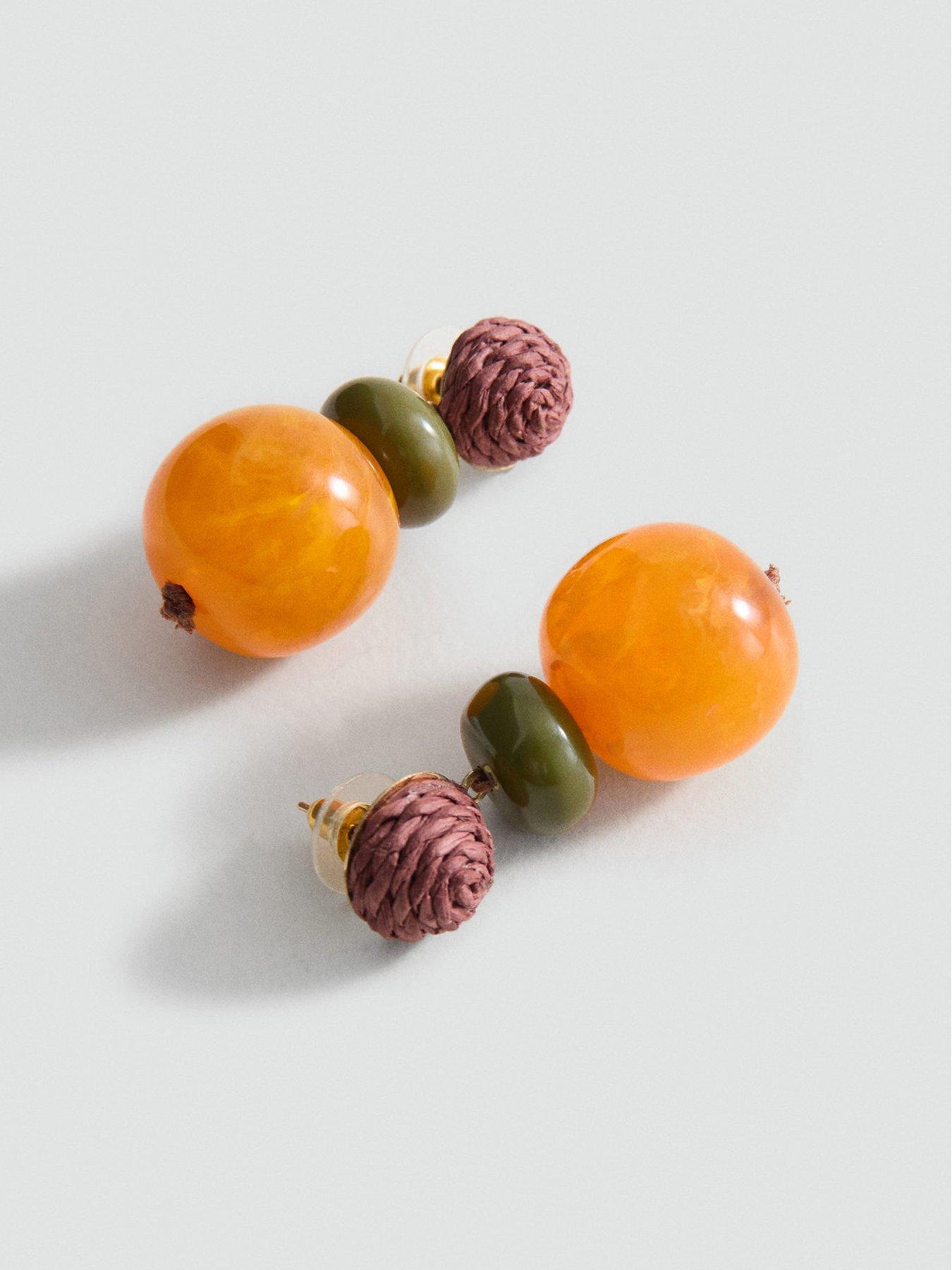 Image 3 of 3 of Mango Combined Resin Hanging Earrings - Orange