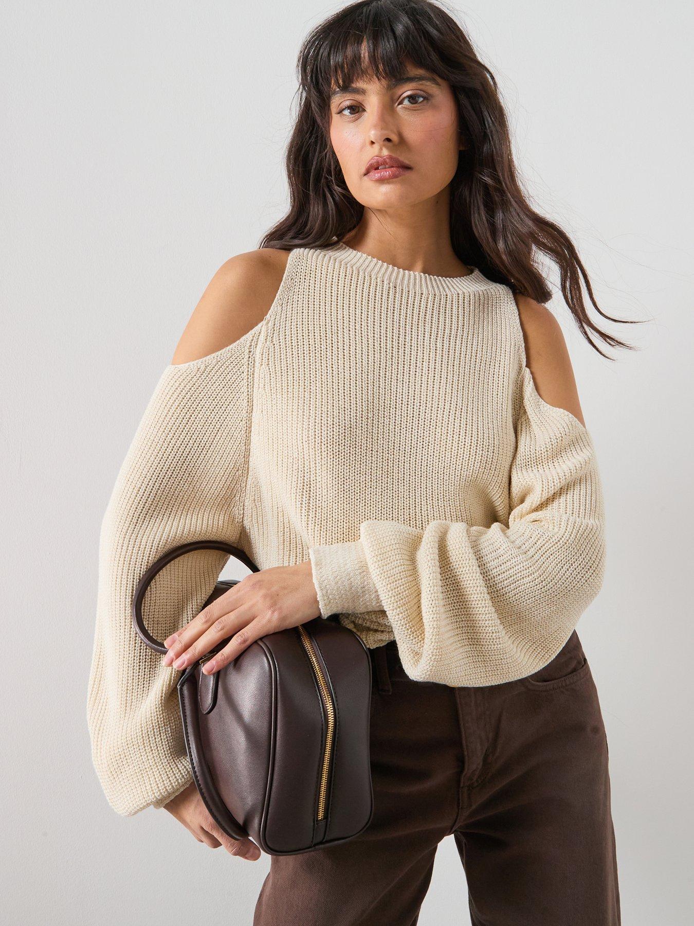 Mango Off-The-Shoulder Knitted Sweater - Beige