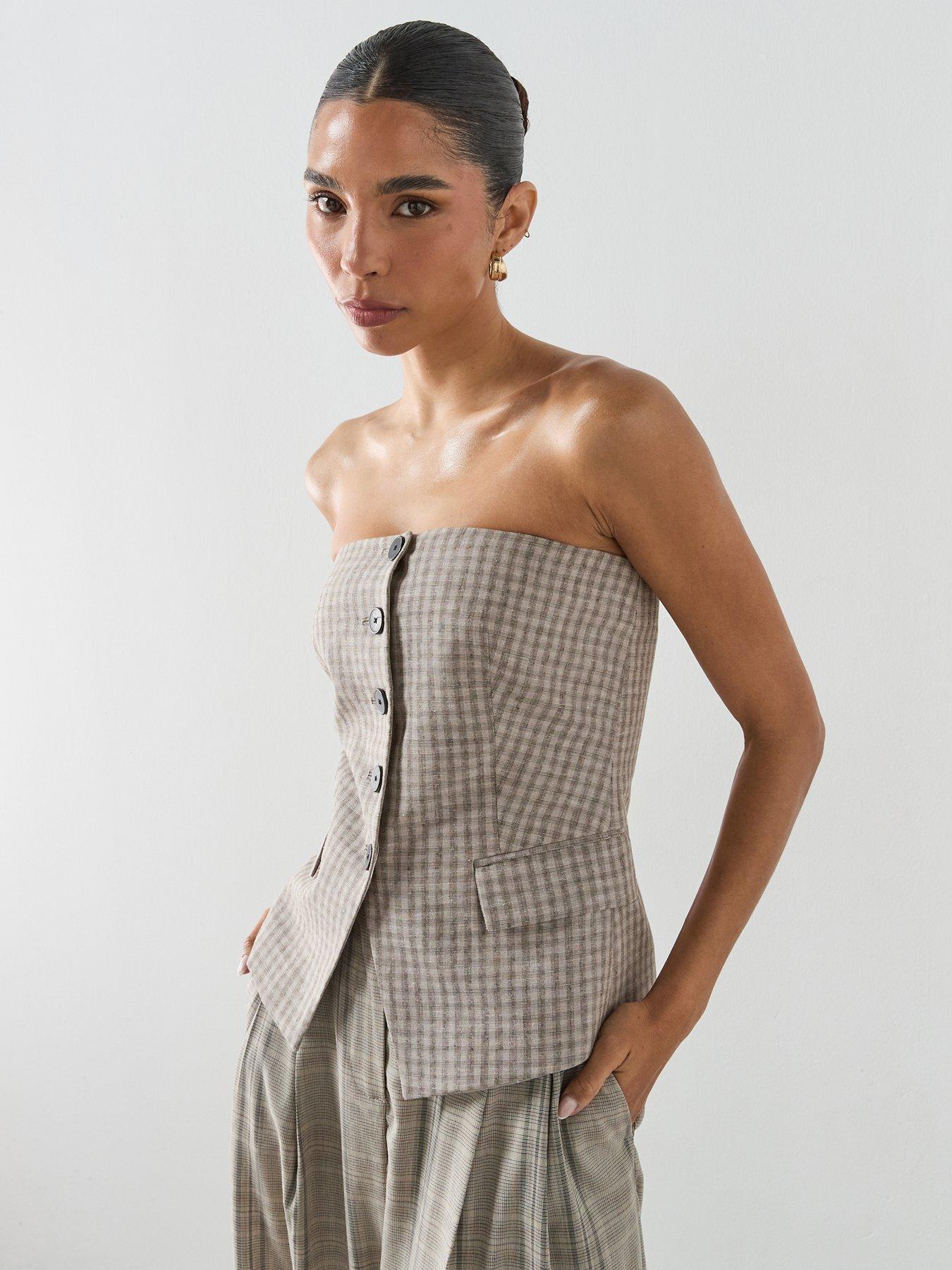 Image 1 of 6 of Mango Bandeau Top With Buttons - Pastel Grey
