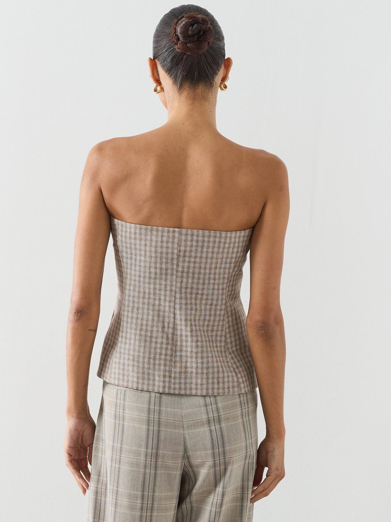 Image 2 of 6 of Mango Bandeau Top With Buttons - Pastel Grey