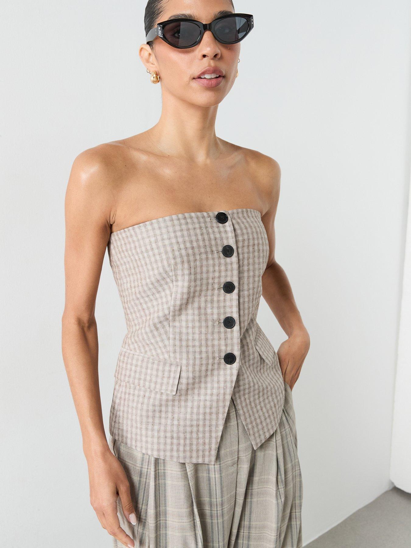 Image 4 of 6 of Mango Bandeau Top With Buttons - Pastel Grey