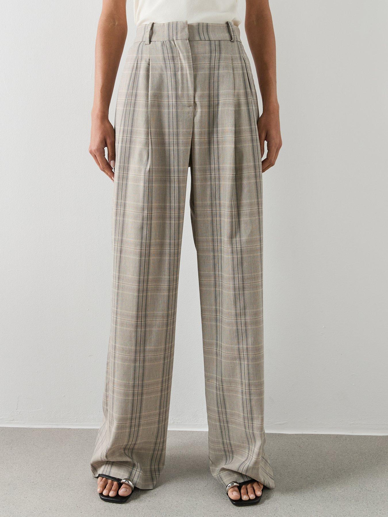 Mango Check Pleated Co-ord Trousers - Light Grey