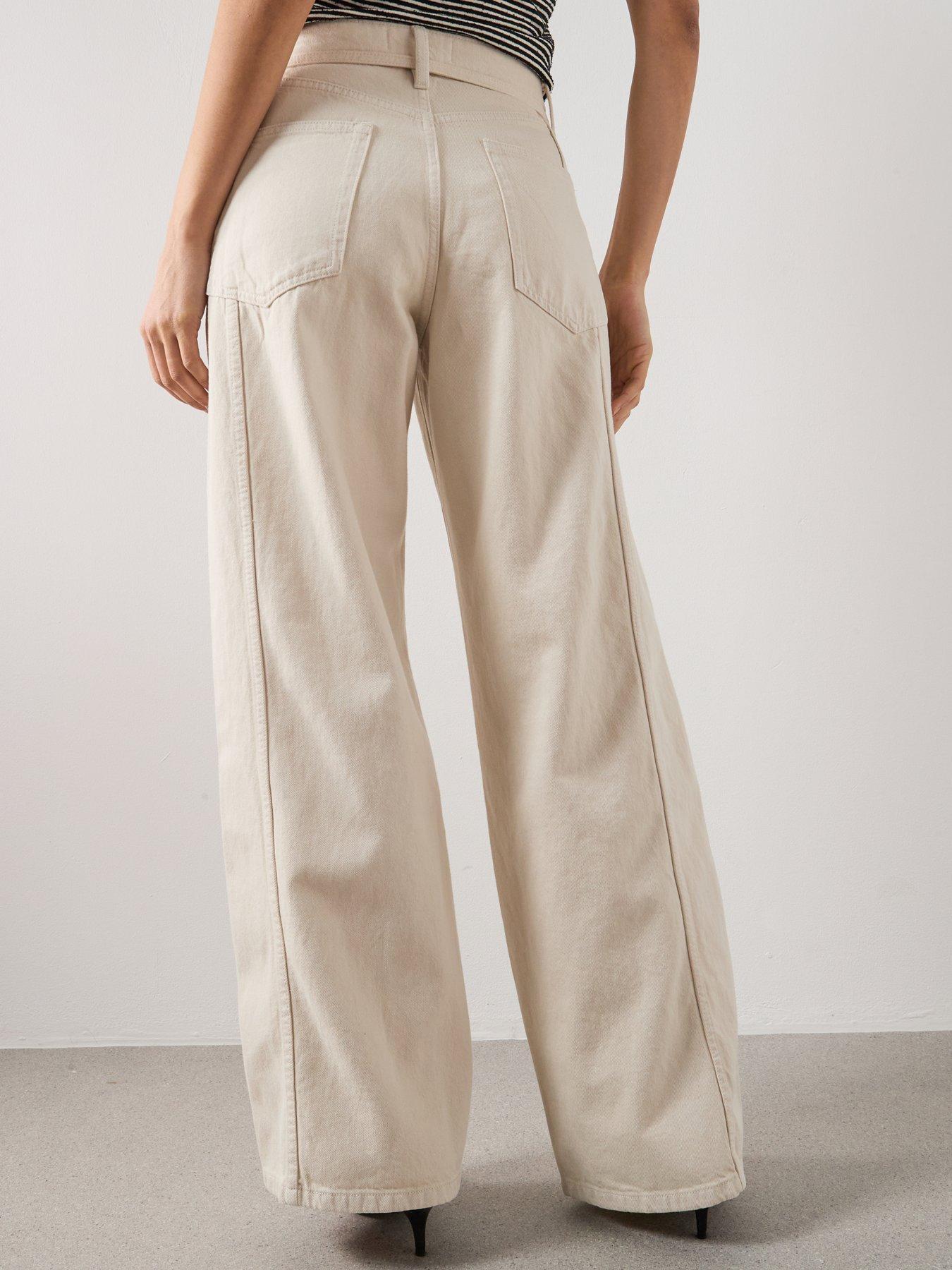 Image 2 of 5 of Mango Wide-Leg Jeans With Drawstring - Cream - Brown