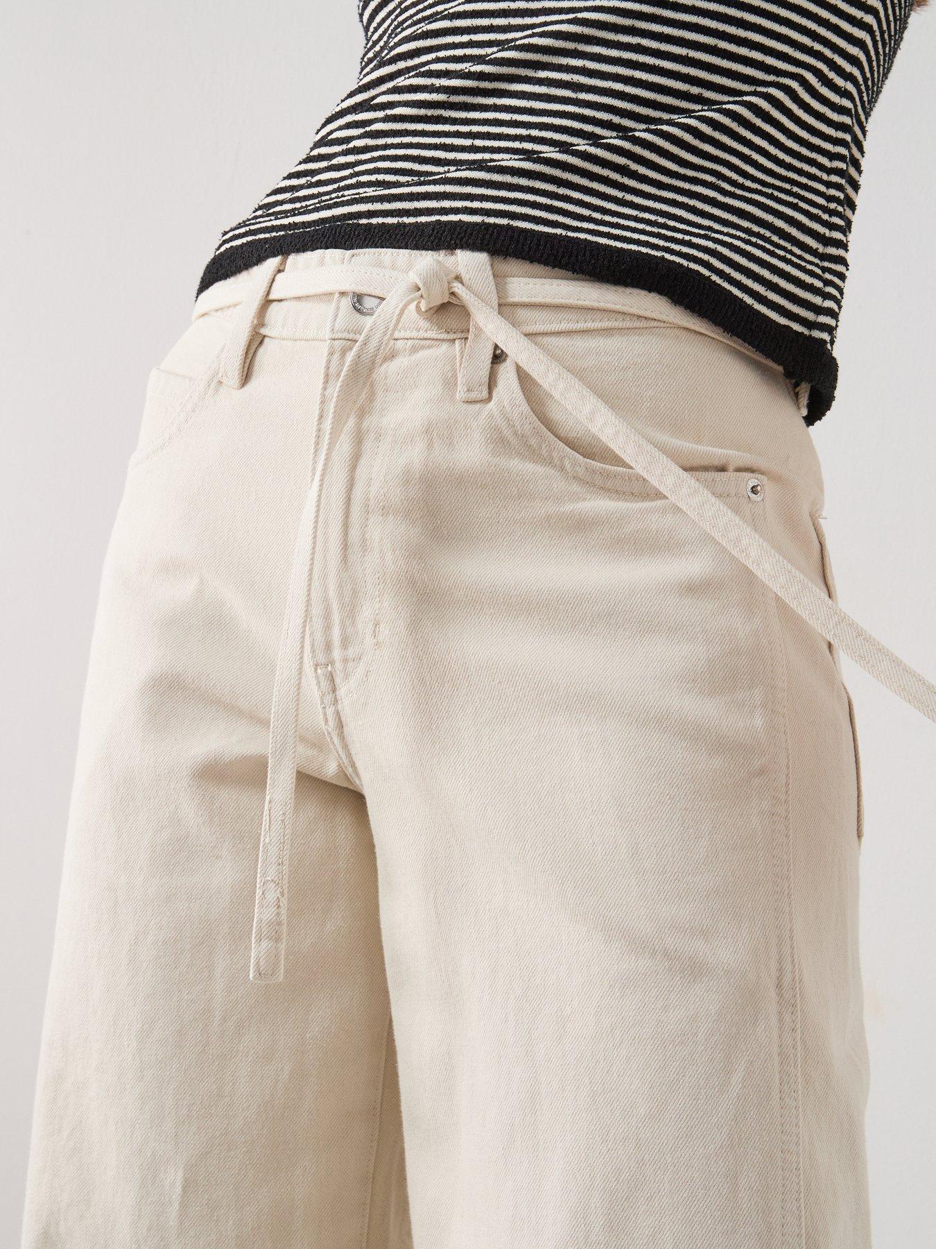 Image 4 of 5 of Mango Wide-Leg Jeans With Drawstring - Cream - Brown