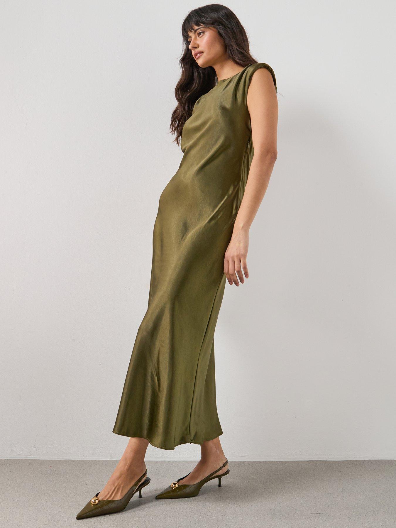 Image 5 of 5 of Mango Fitted Satin Dress - Green