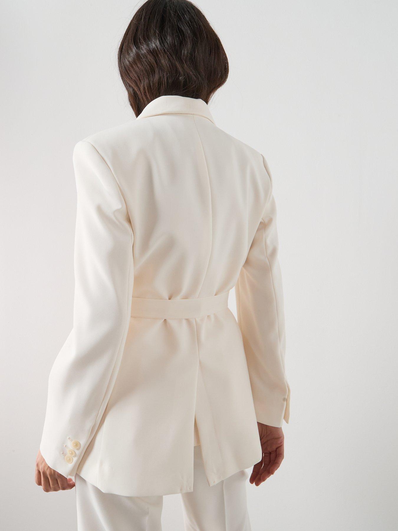 Image 2 of 6 of Mango Suit Jacket With Belt - Cream