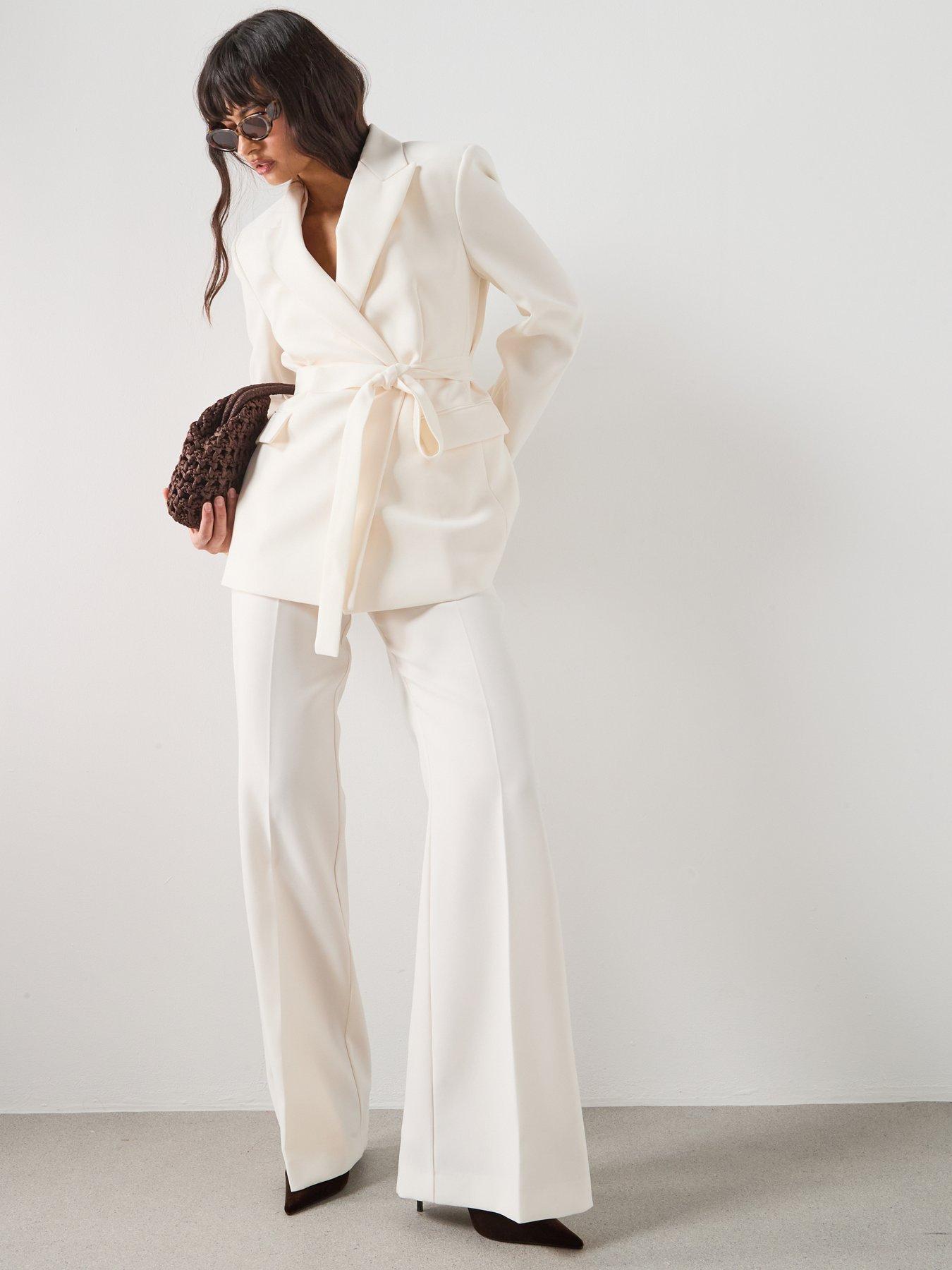 Image 3 of 6 of Mango Suit Jacket With Belt - Cream