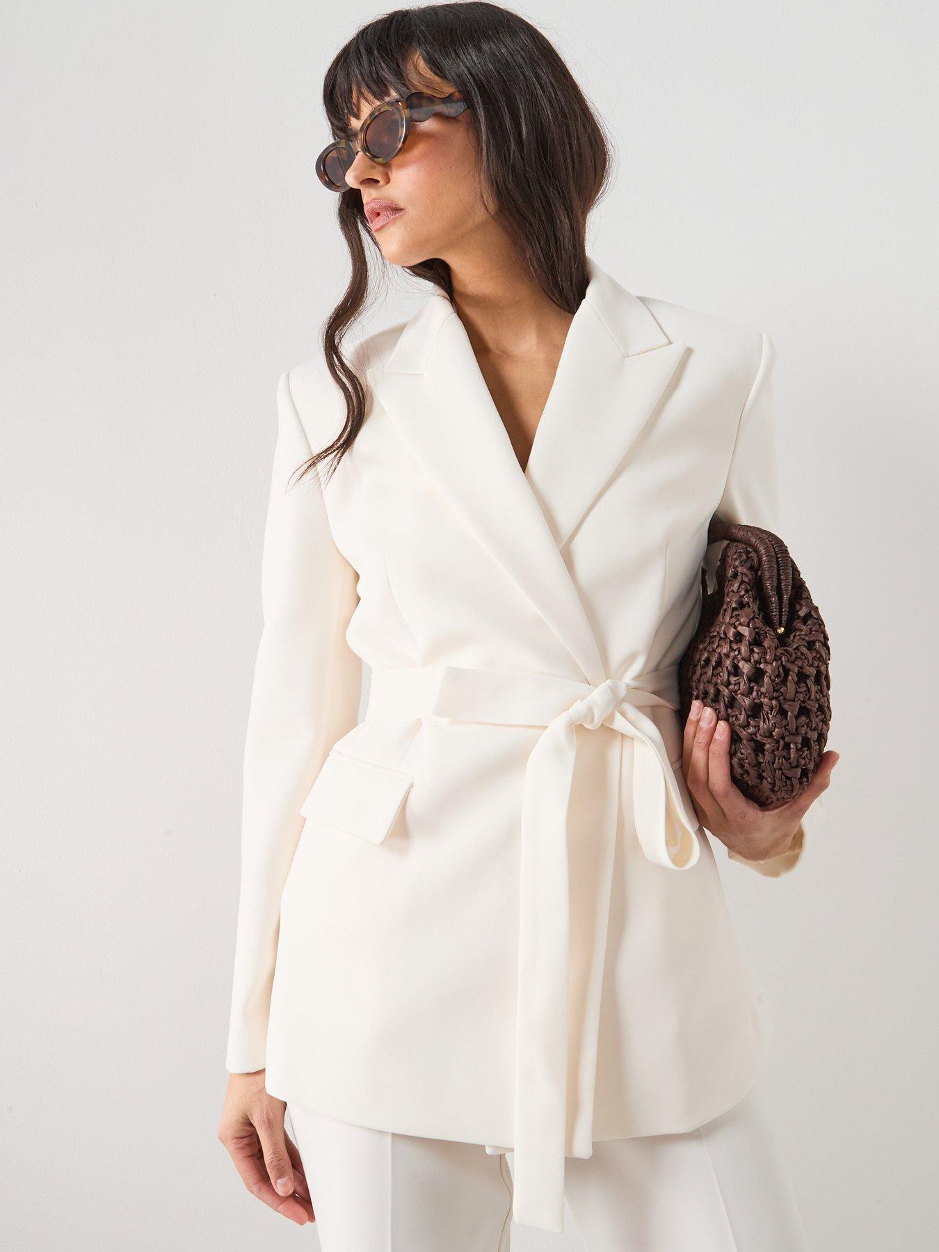 Image 5 of 6 of Mango Suit Jacket With Belt - Cream