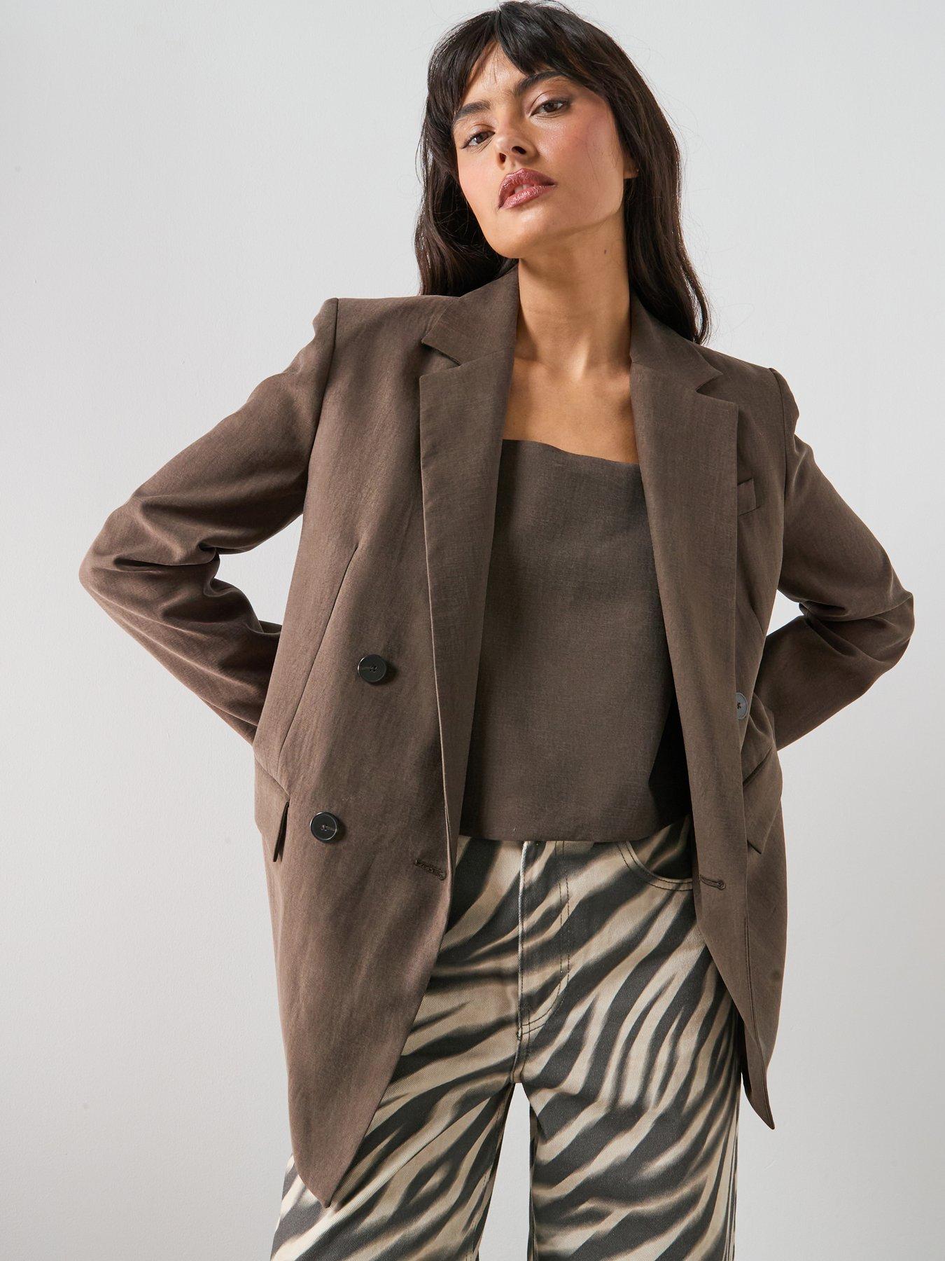 Image 1 of 6 of Mango Straight-Fit Lyocell Suit Jacket - Brown
