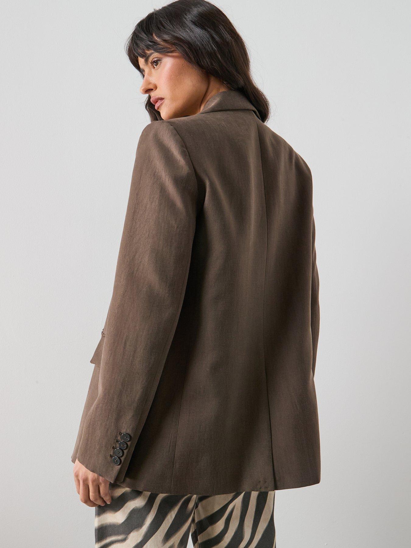 Image 2 of 6 of Mango Straight-Fit Lyocell Suit Jacket - Brown
