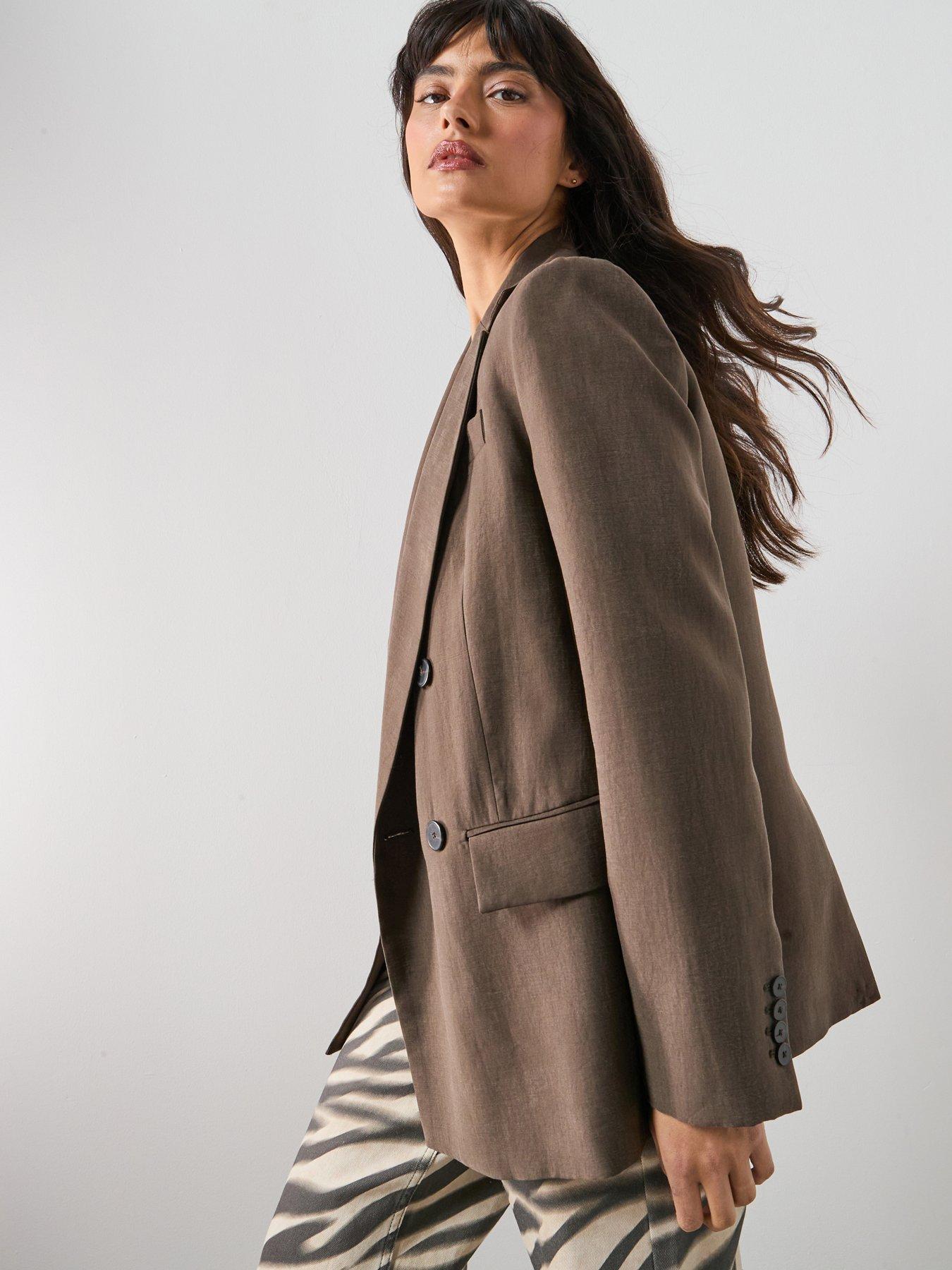 Image 5 of 6 of Mango Straight-Fit Lyocell Suit Jacket - Brown