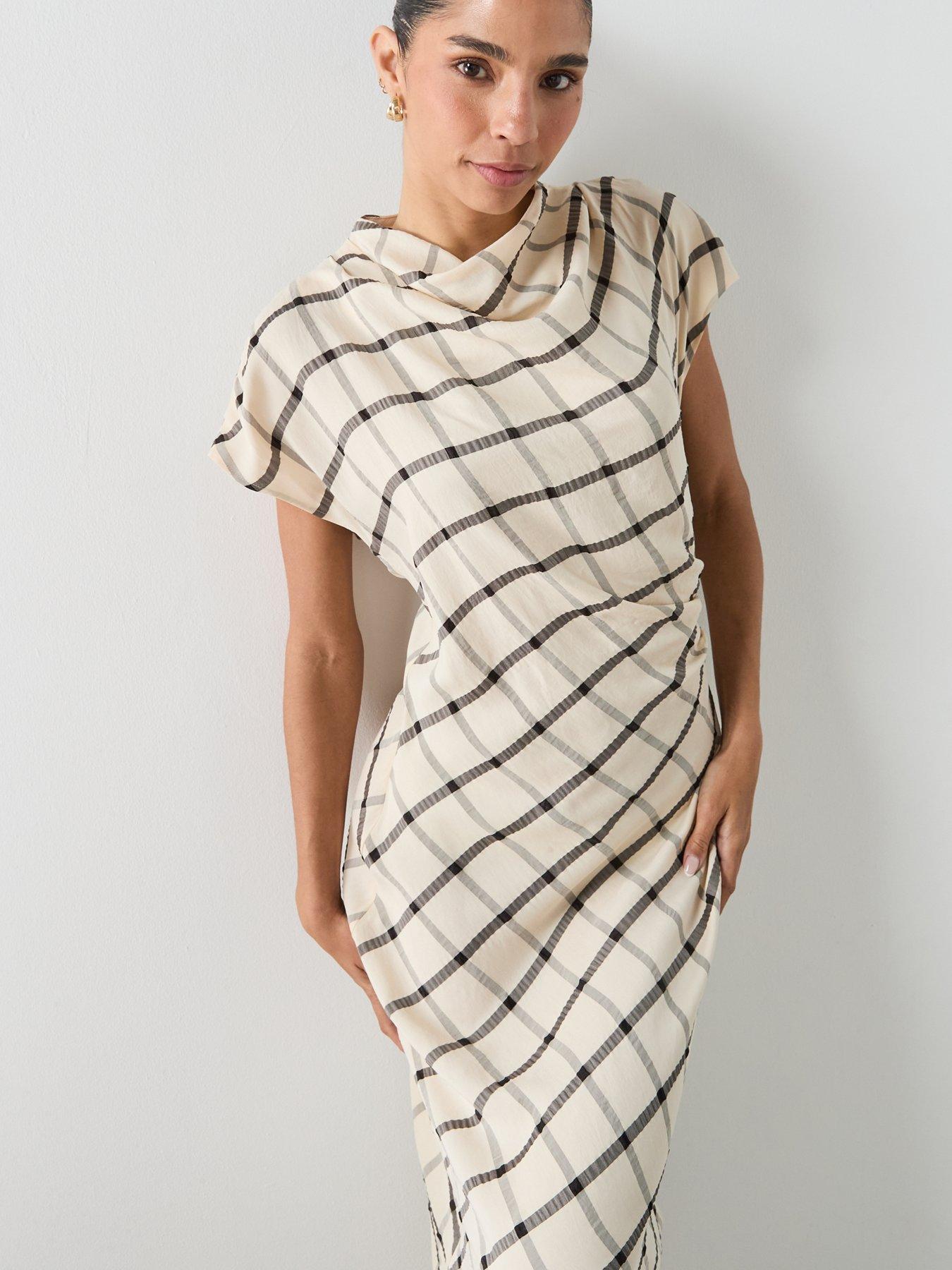 Mango Check Dress With Draped Collar - Cream | Very
