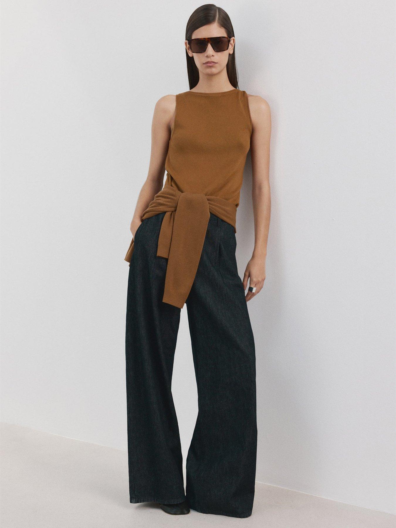 Mango Fine-Knit Top, Brown, Size M, Women