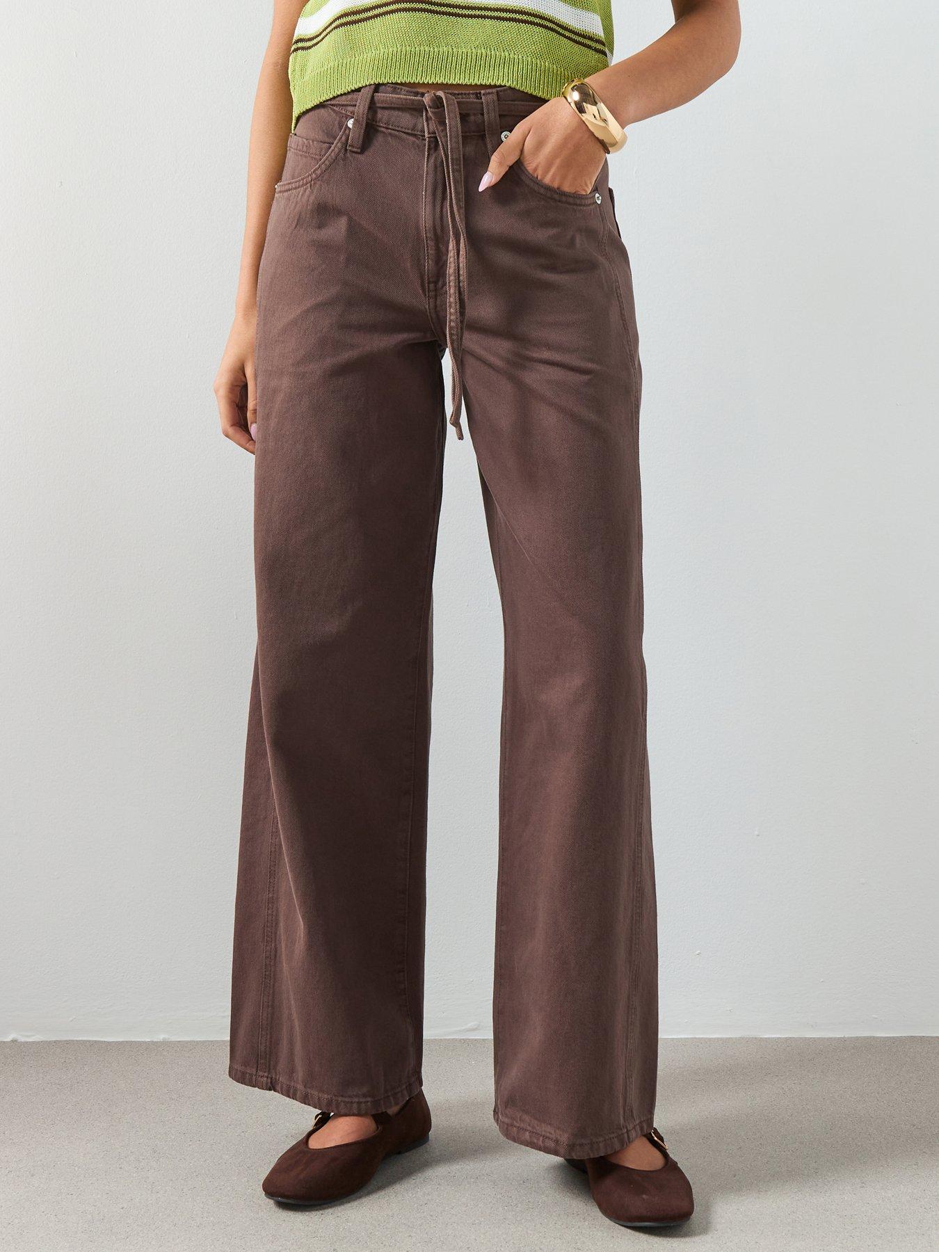 Mango Wide-leg Jeans With Drawstring - Brown