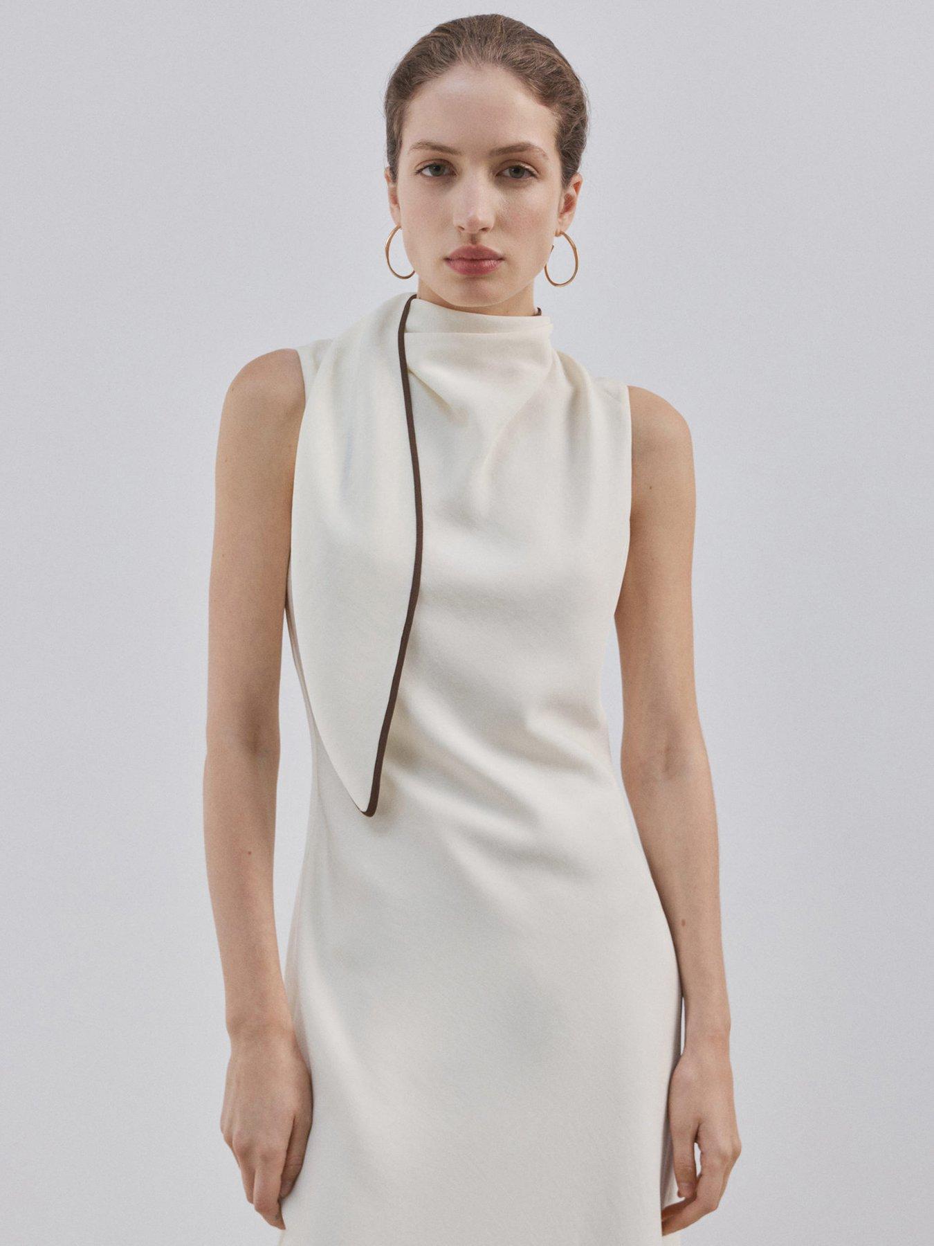 Image 2 of 6 of Mango Scarf Detail Dress - Cream