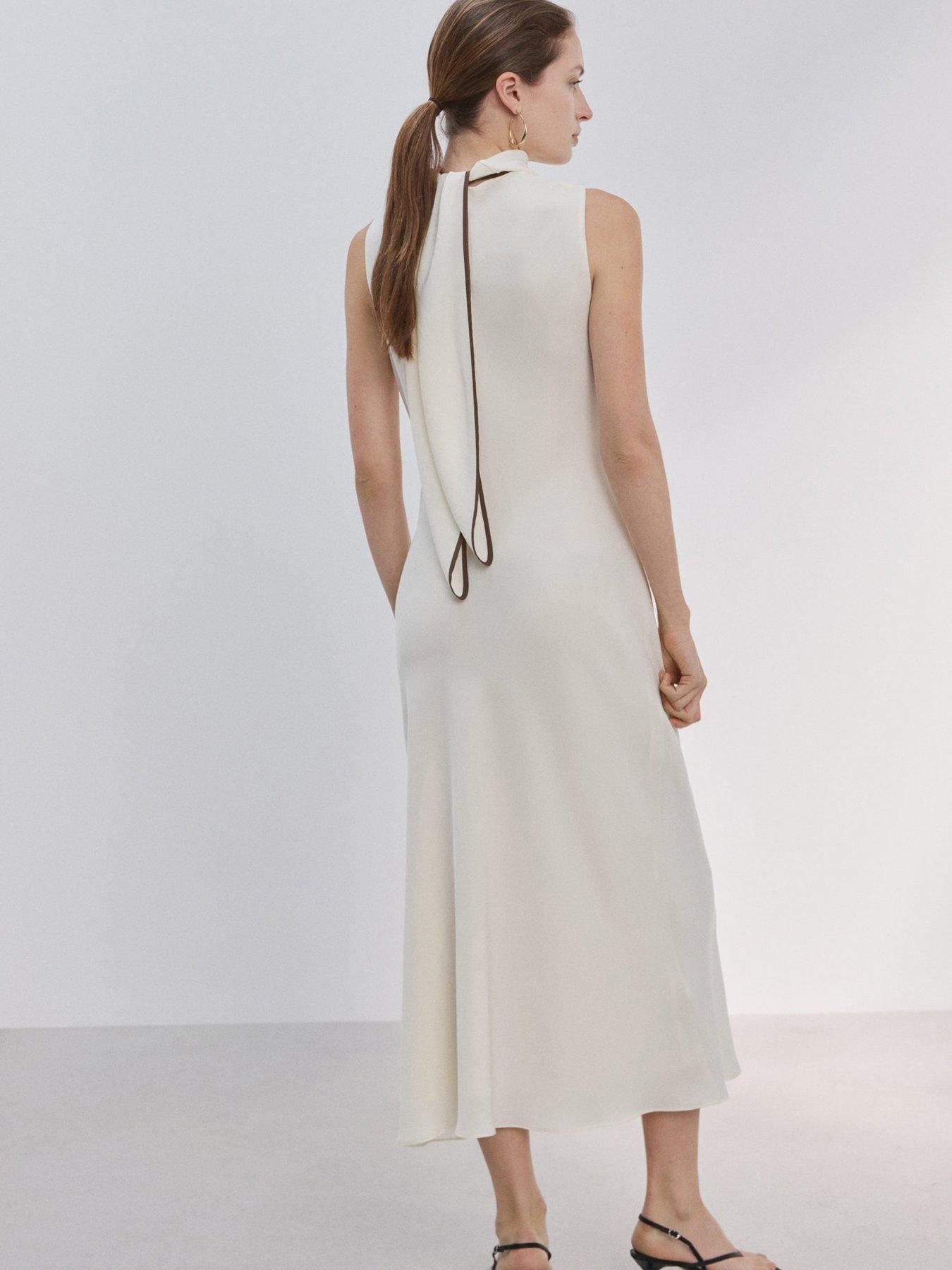 Image 3 of 6 of Mango Scarf Detail Dress - Cream