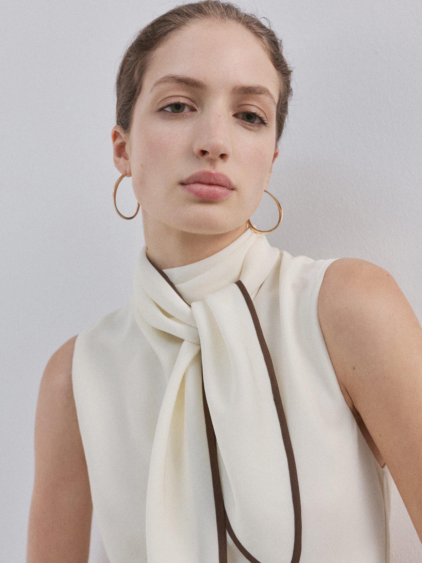 Image 4 of 6 of Mango Scarf Detail Dress - Cream