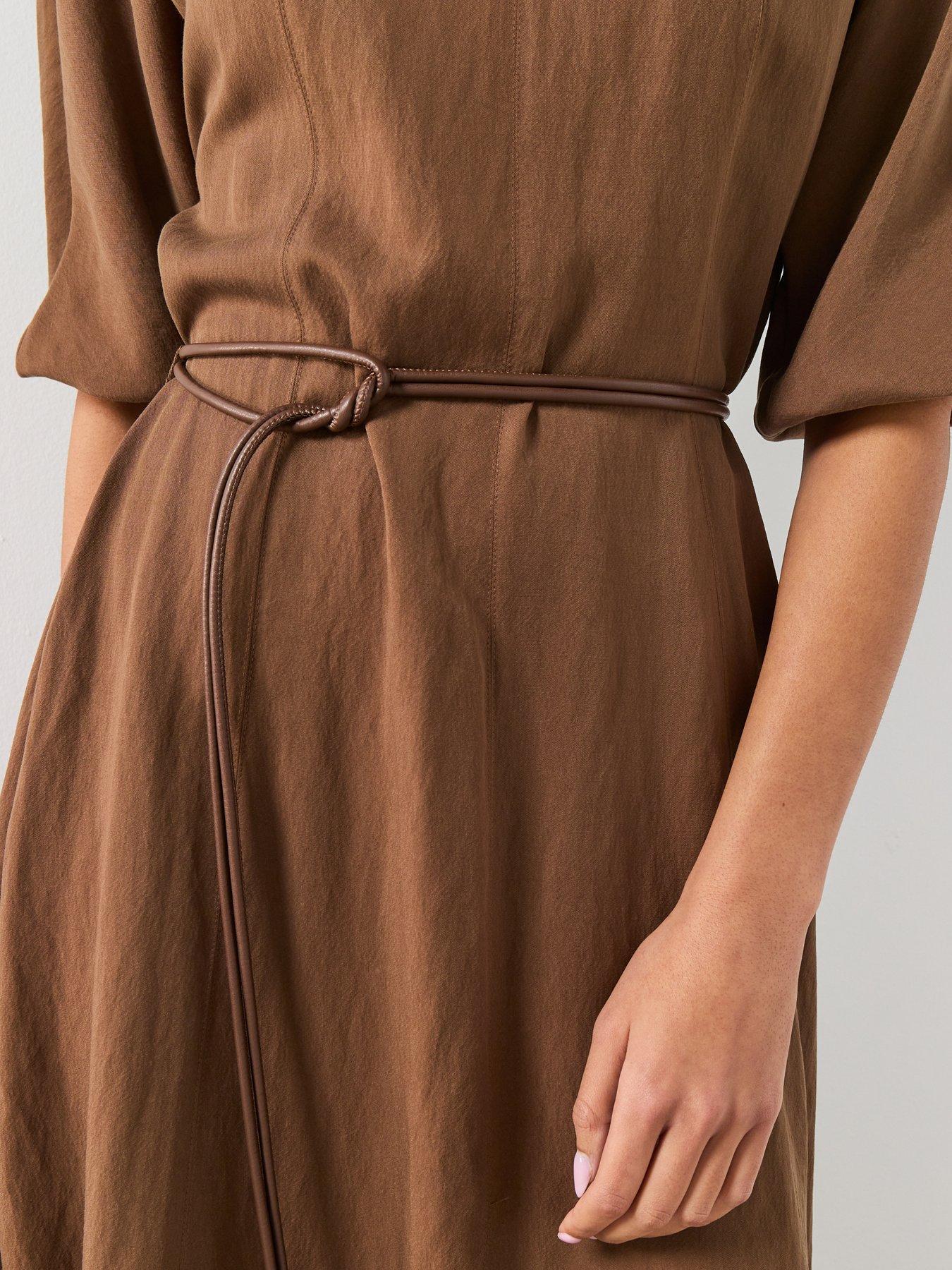 Image 4 of 6 of Mango Lyocell Dress With Belt - Brown