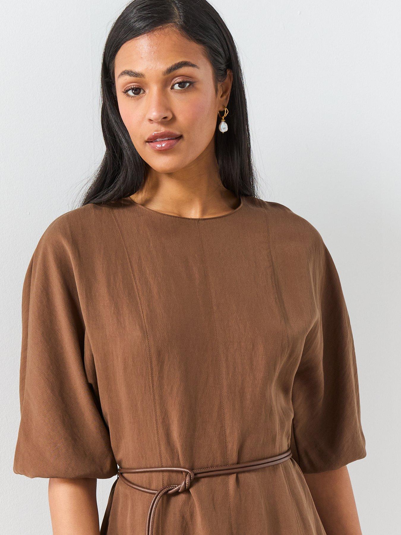 Image 5 of 6 of Mango Lyocell Dress With Belt - Brown