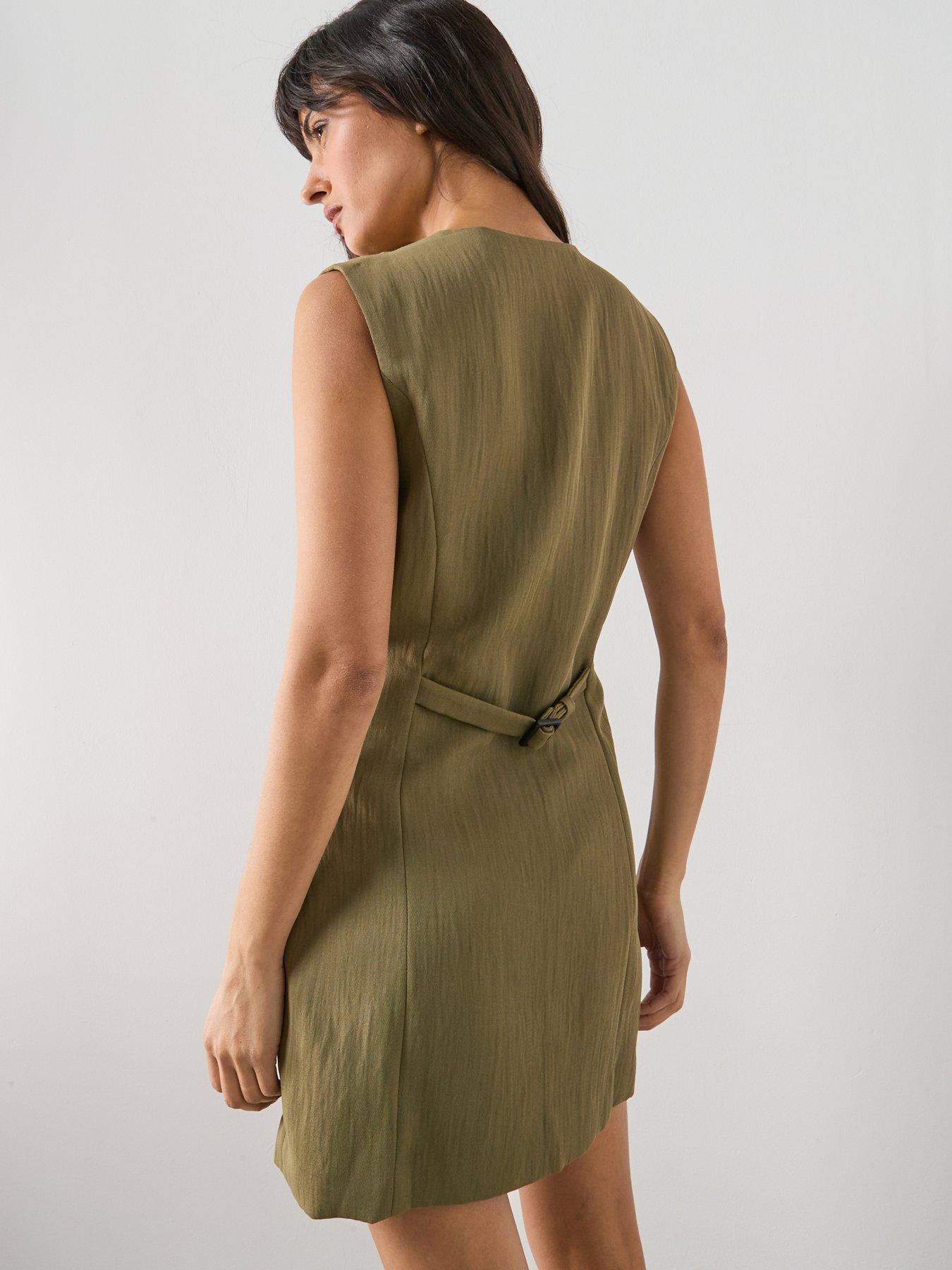 Image 2 of 5 of Mango Short Buttoned Dress - Green