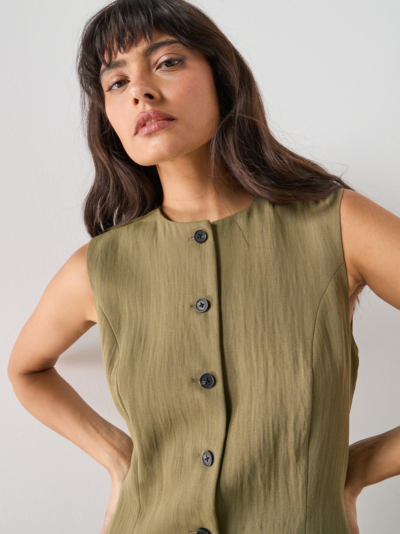 Image 4 of 5 of Mango Short Buttoned Dress - Green