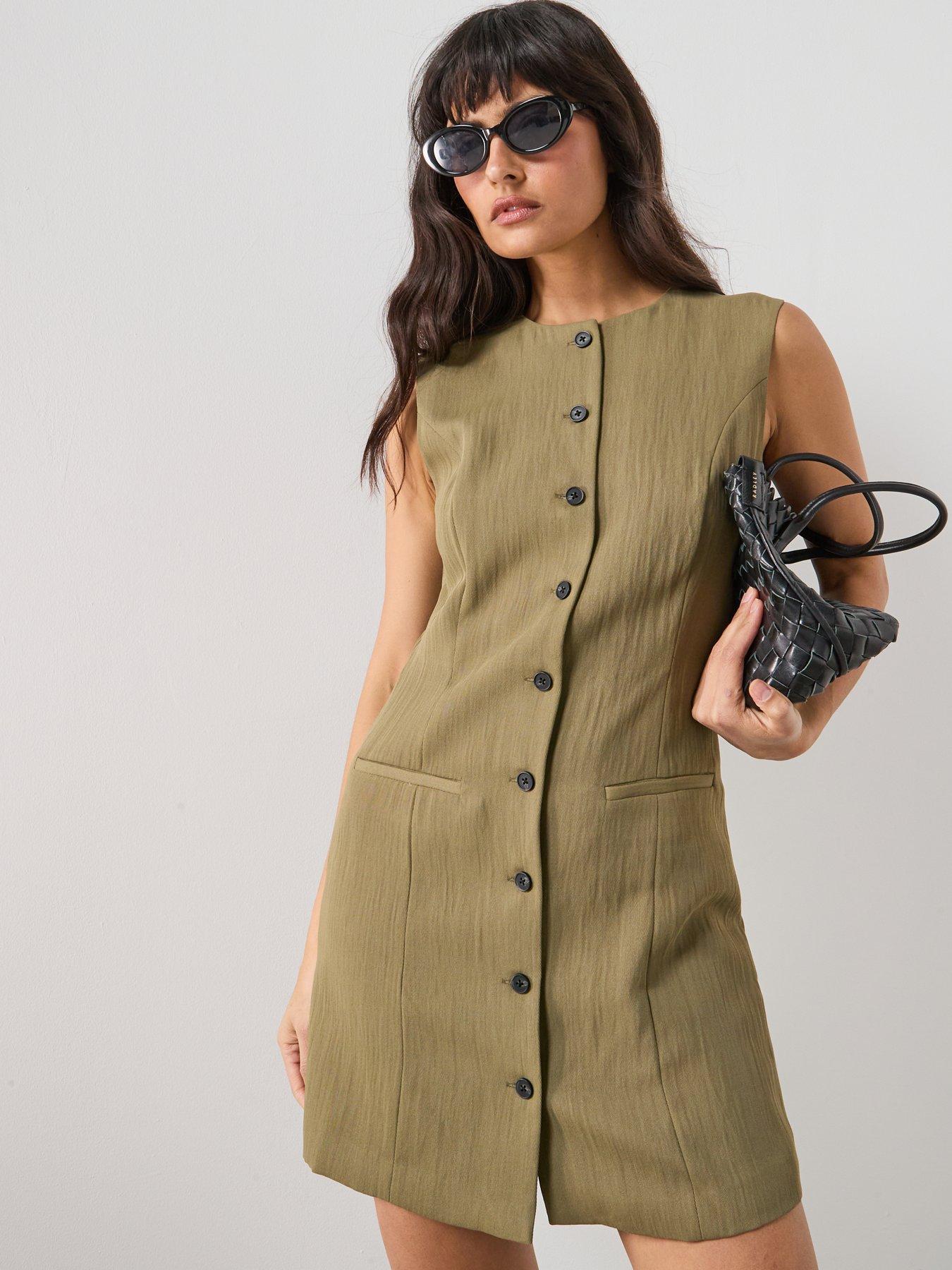 Image 5 of 5 of Mango Short Buttoned Dress - Green