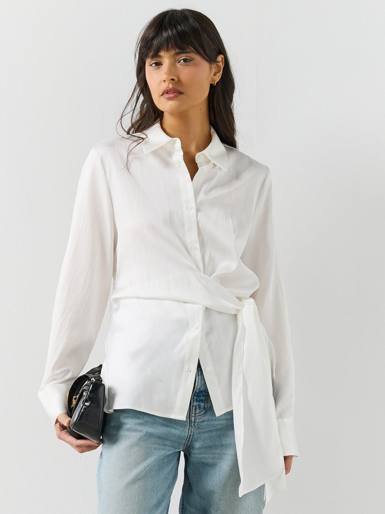 Image 1 of 6 of Mango Side Knot Blouse - White