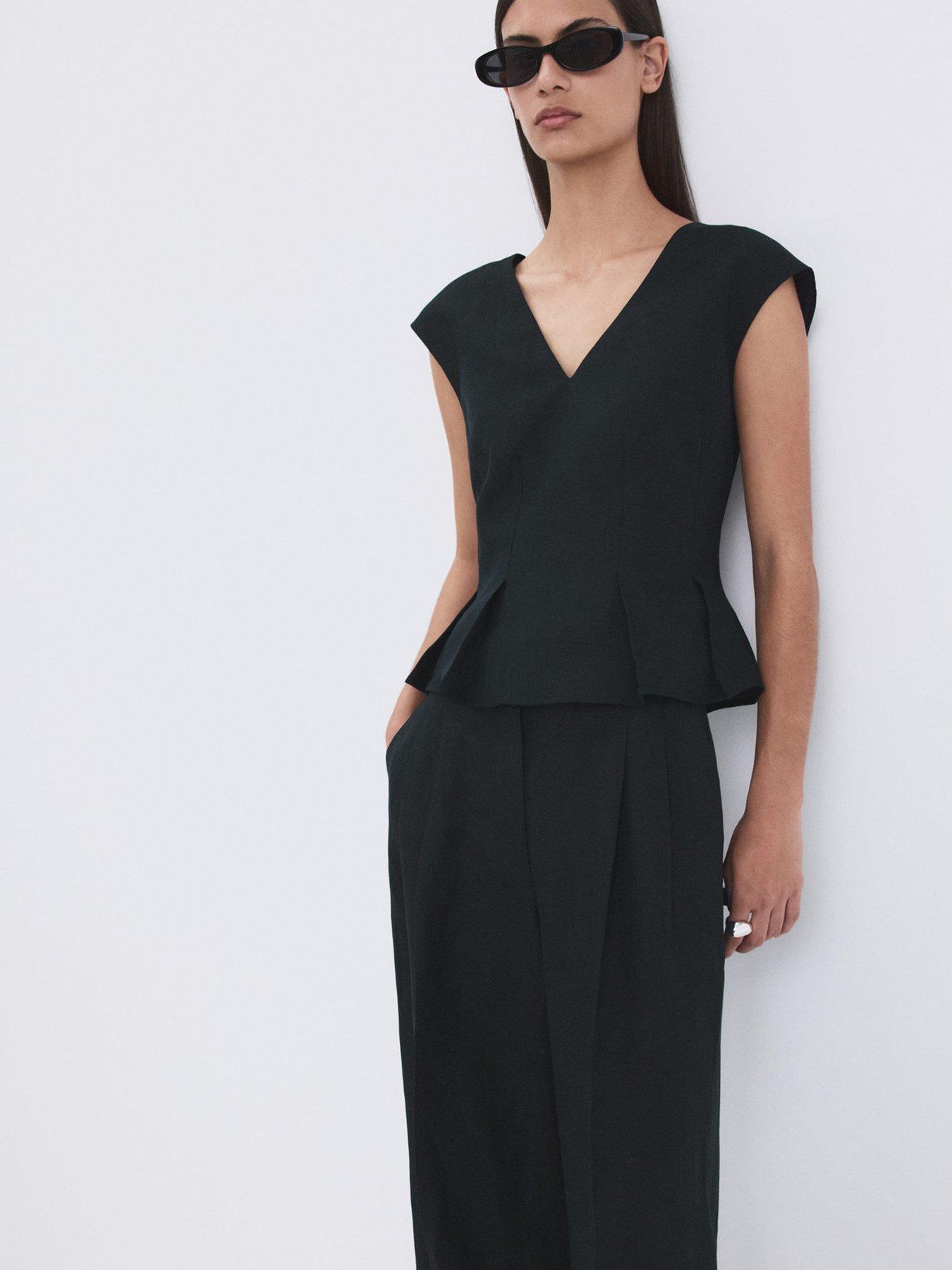 Image 1 of 6 of Mango Straight-fit Linen Trousers With Pleats - Navy