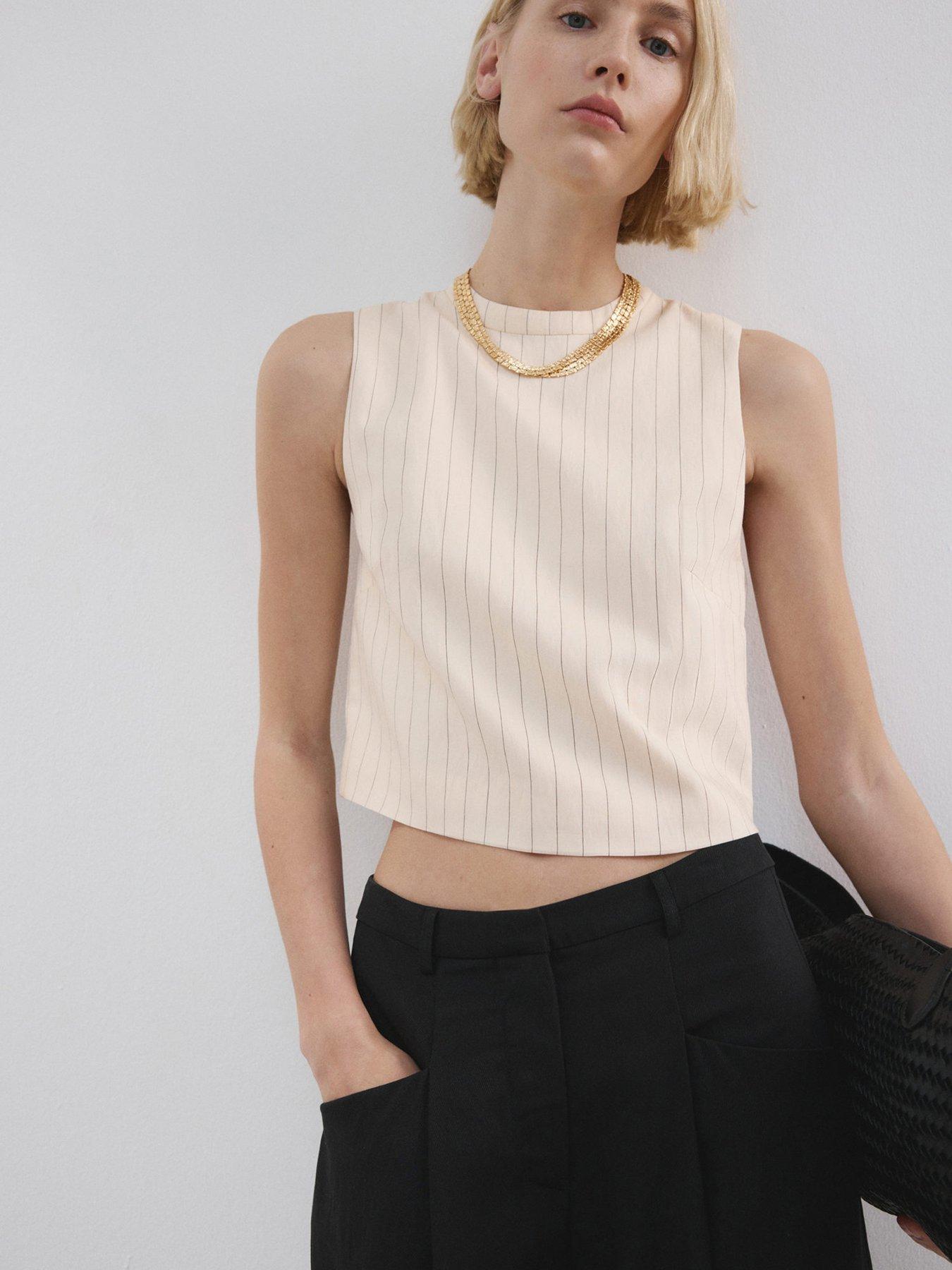 Image 1 of 7 of Mango Chain Detail Top - Off White