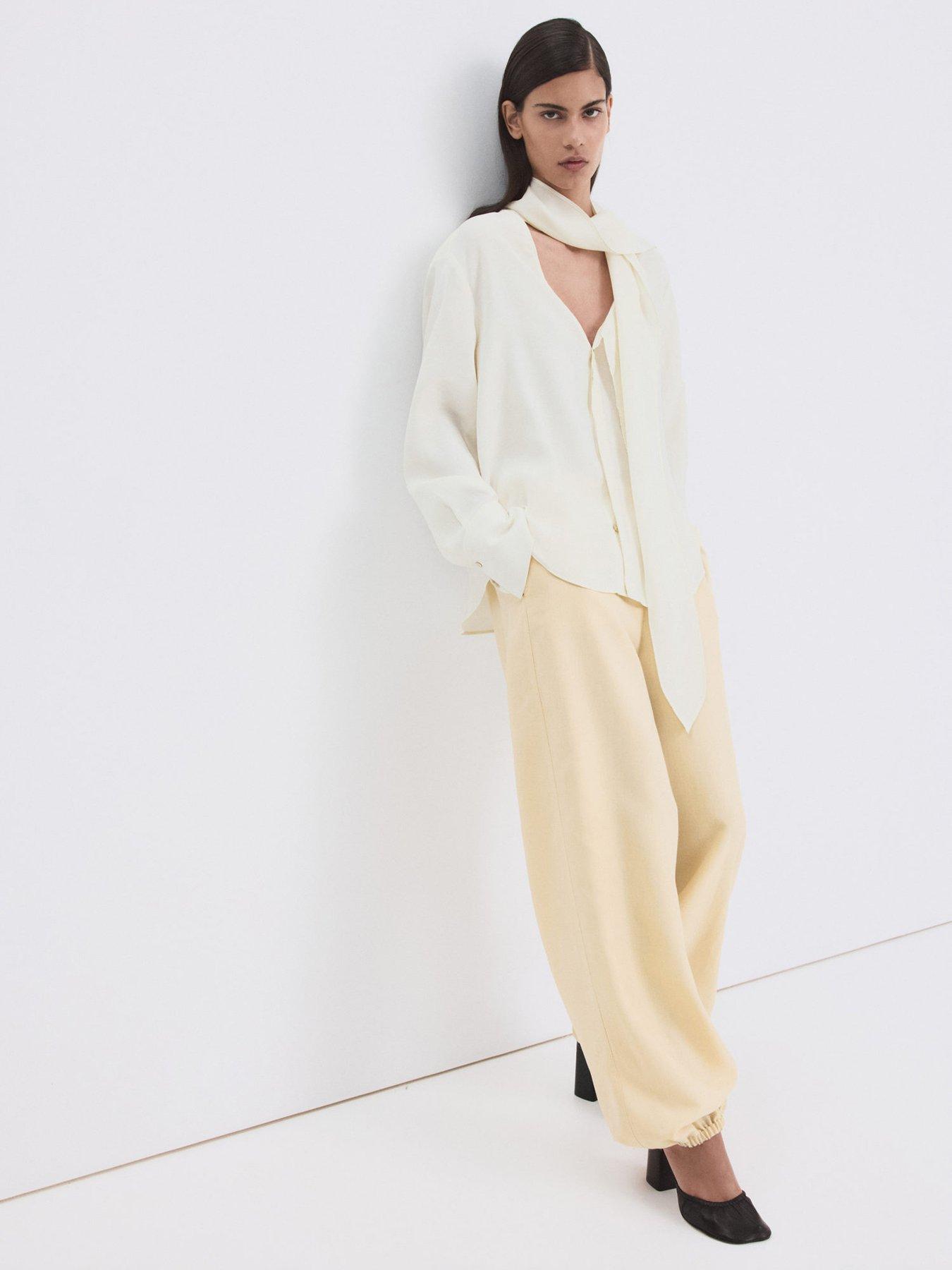 Image 4 of 7 of Mango Scarf Collar Blouse - Cream