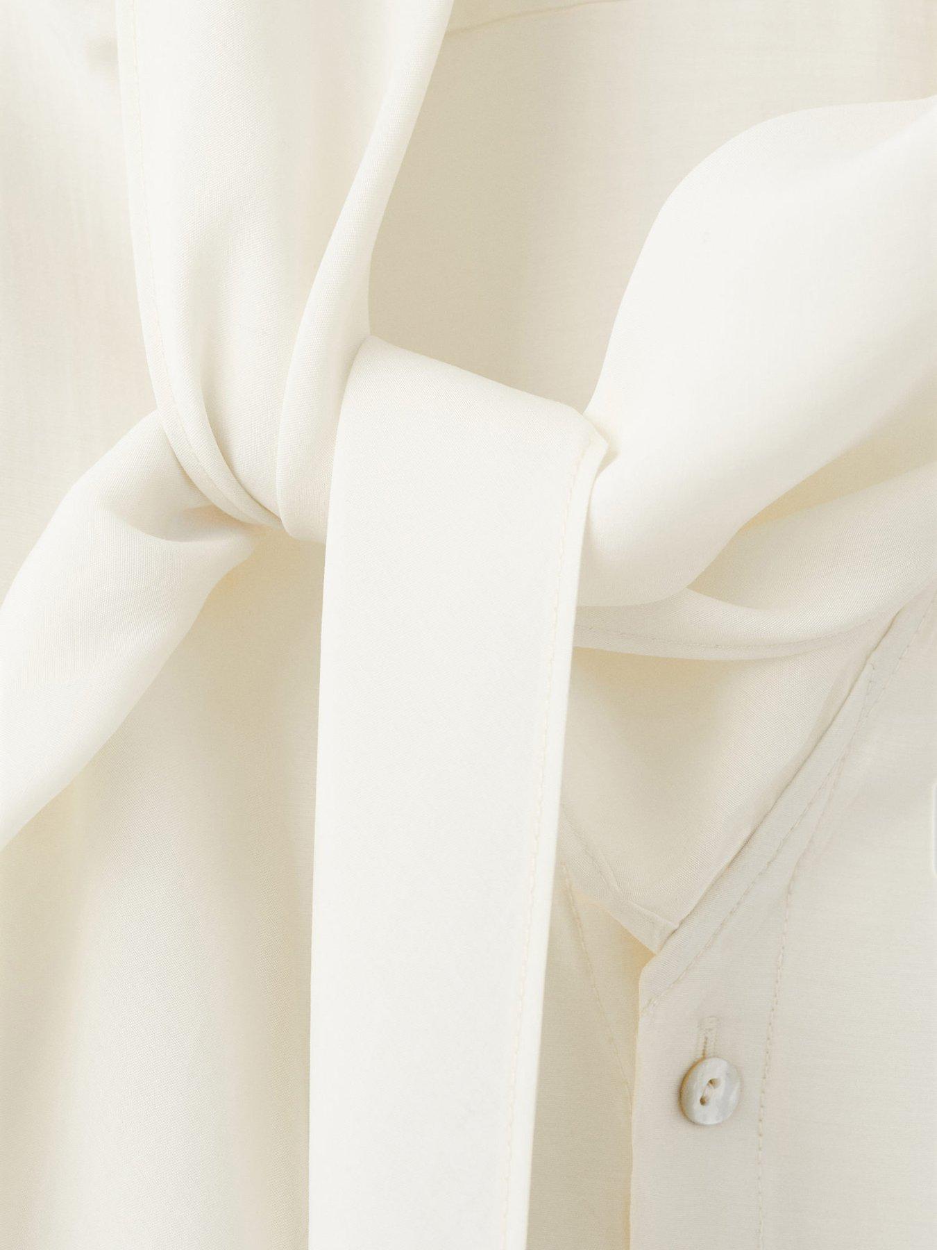 Image 5 of 7 of Mango Scarf Collar Blouse - Cream