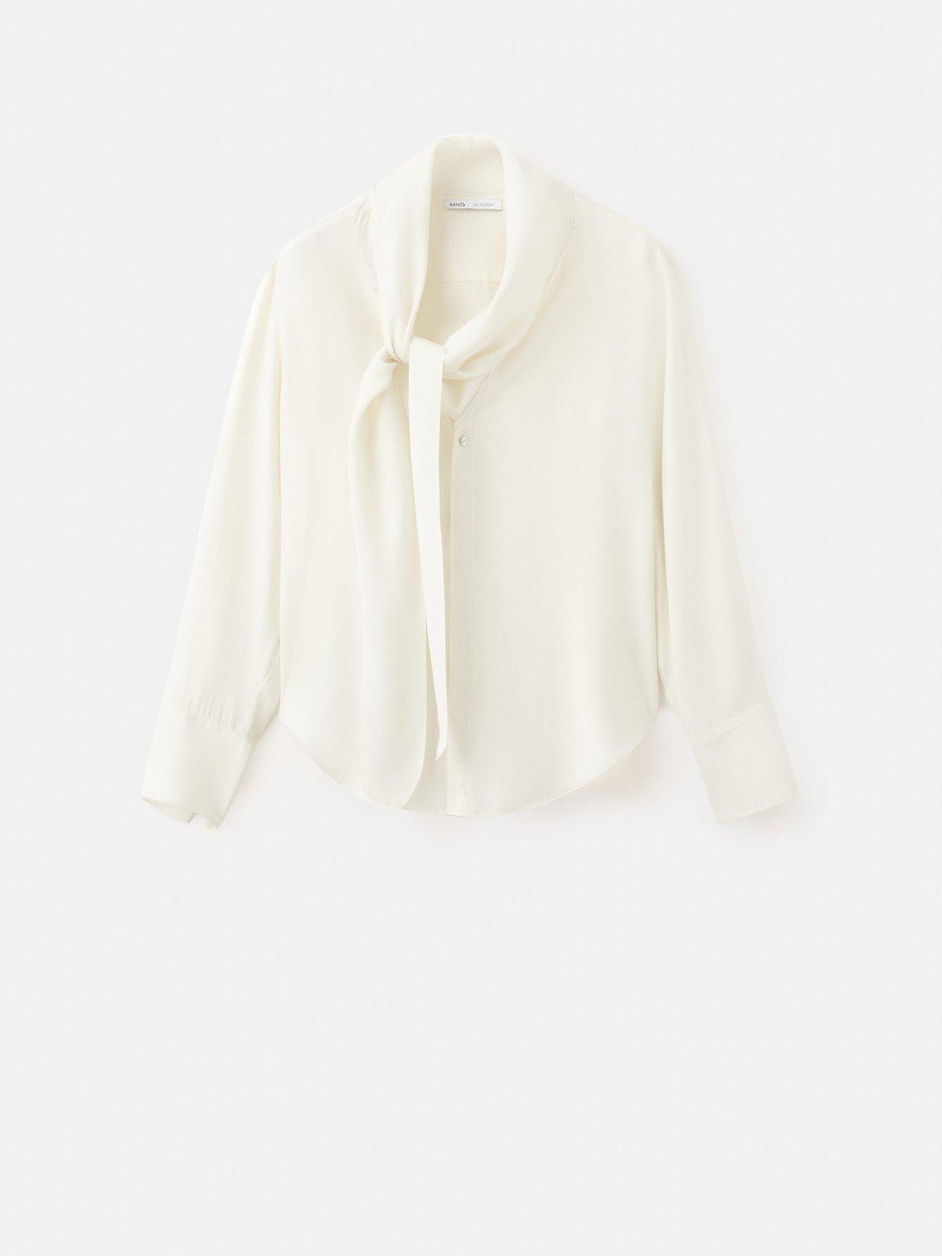 Image 7 of 7 of Mango Scarf Collar Blouse - Cream